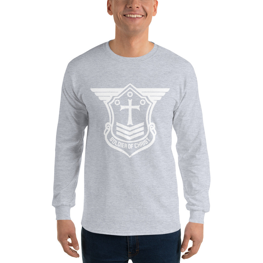 Men’s Long Sleeve T-Shirt with White Soldier of Christ Emblem Front