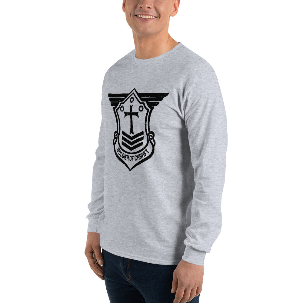 Men’s Long Sleeve T-Shirt with Black Soldier of Christ Emblem Front