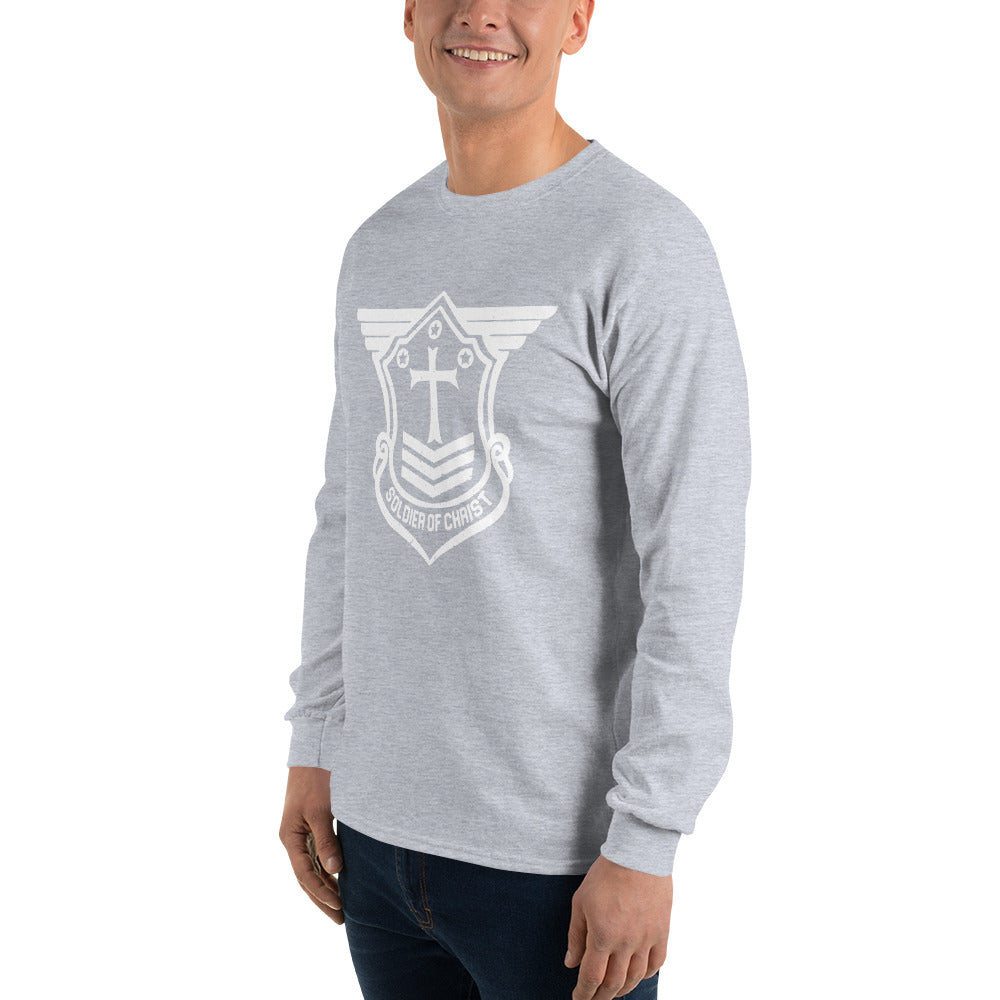 Men’s Long Sleeve T-Shirt with White Soldier of Christ Emblem Front