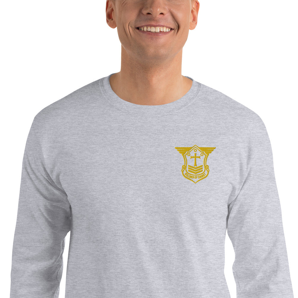 Men’s Long Sleeve T-Shirt with Gold Embroidered Soldier of Christ Emblem