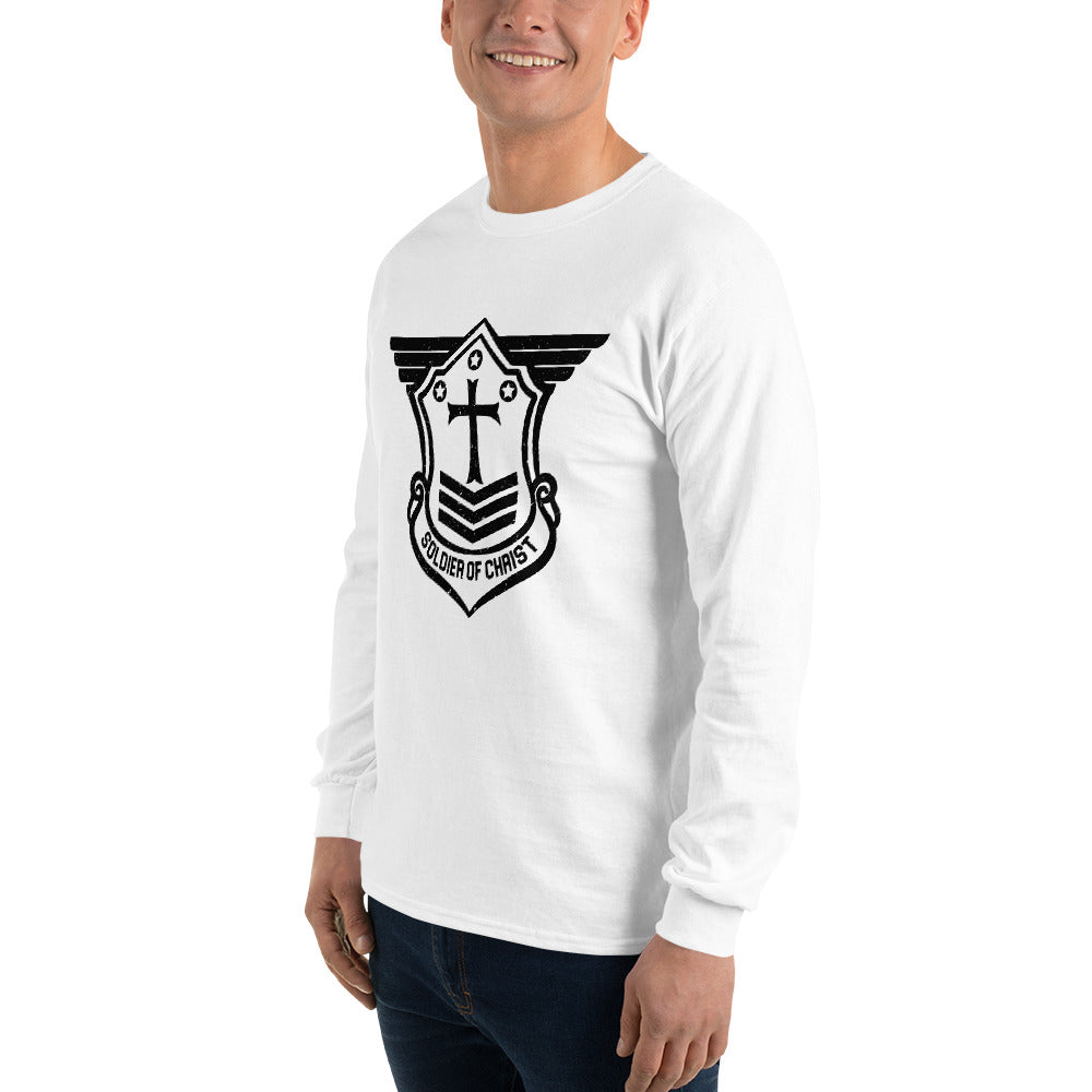 Men’s Long Sleeve T-Shirt with Black Soldier of Christ Emblem Front