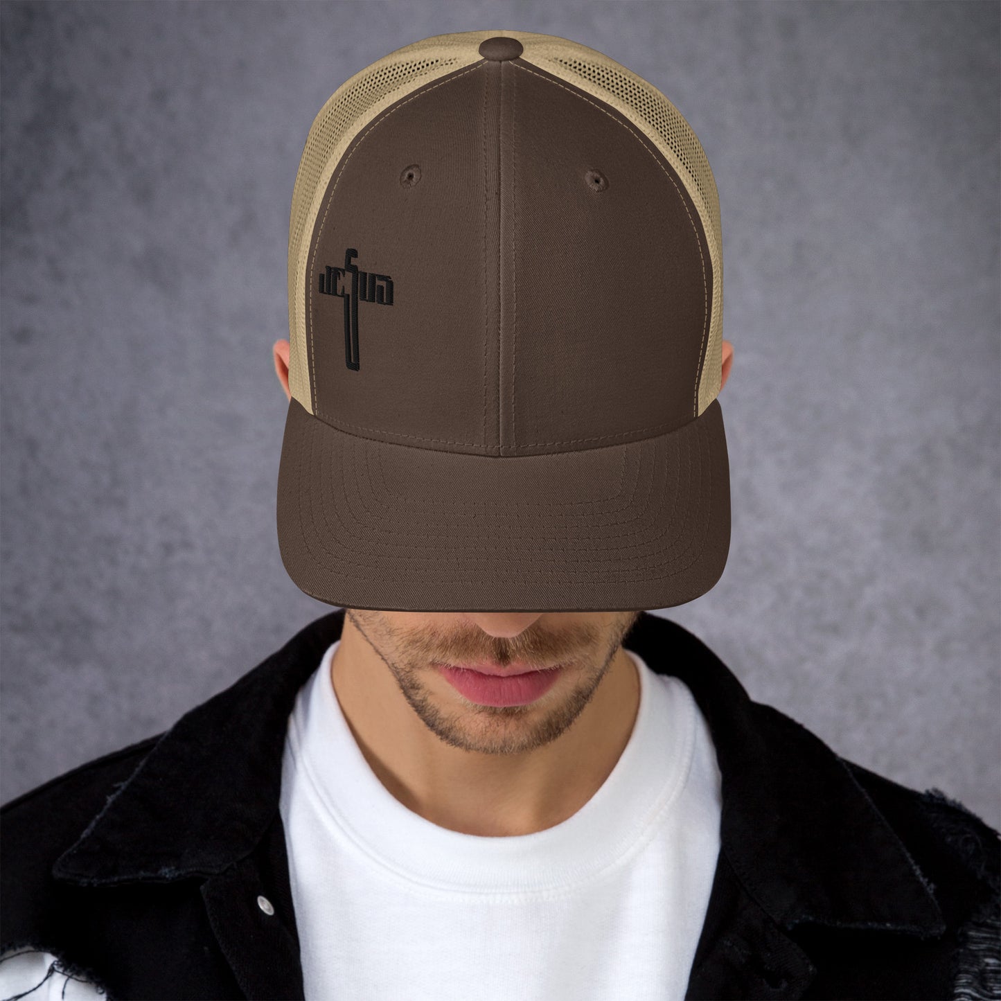 Jesus Cross Black Men's Trucker Cap