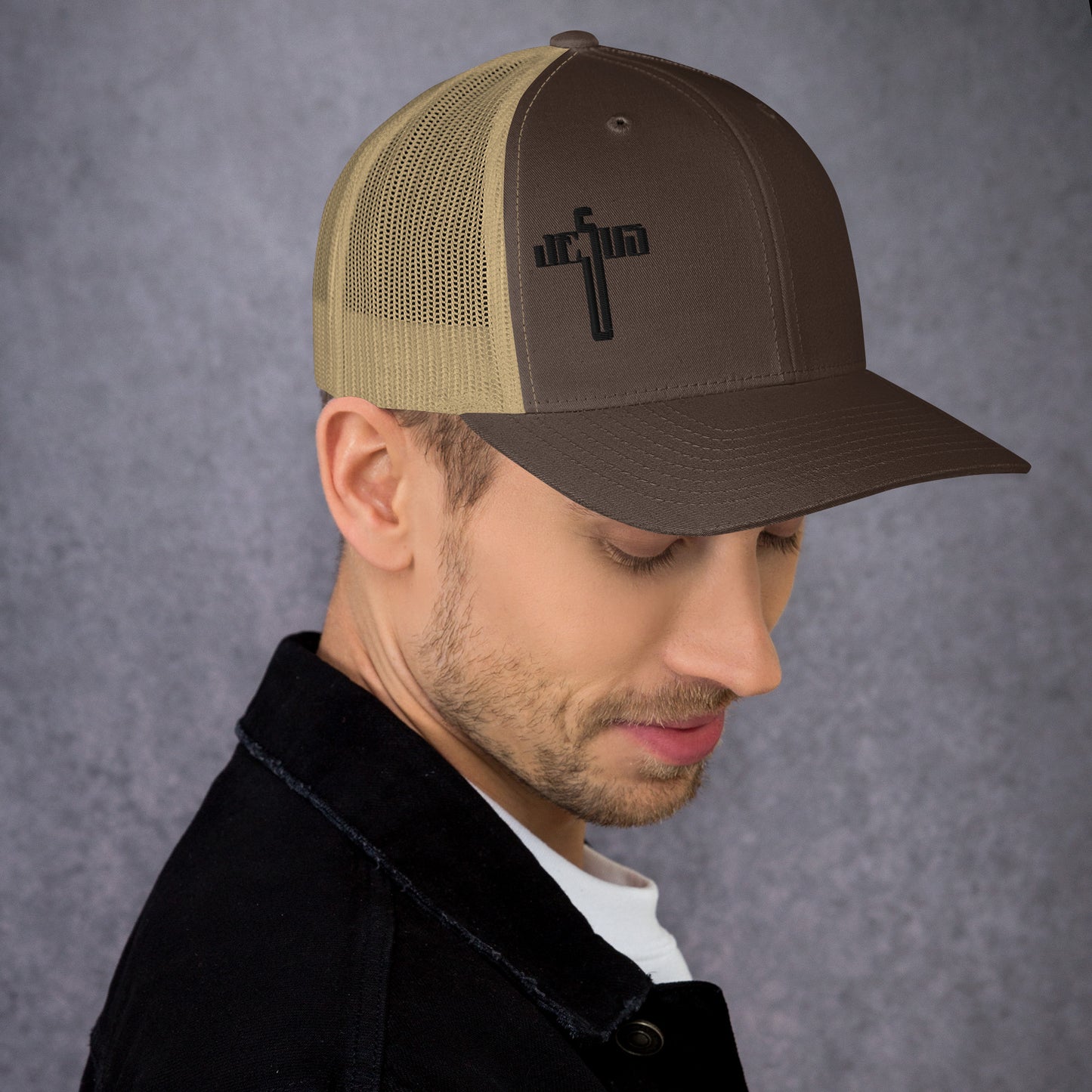 Jesus Cross Black Men's Trucker Cap