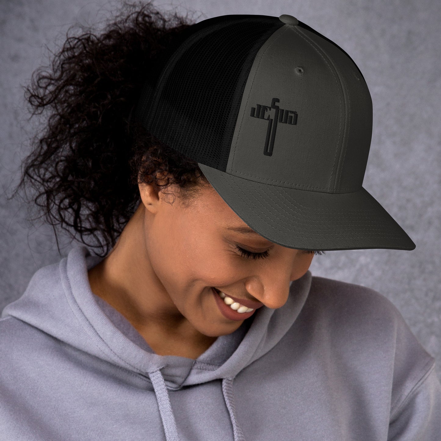 Jesus Cross Black Women's Trucker Cap