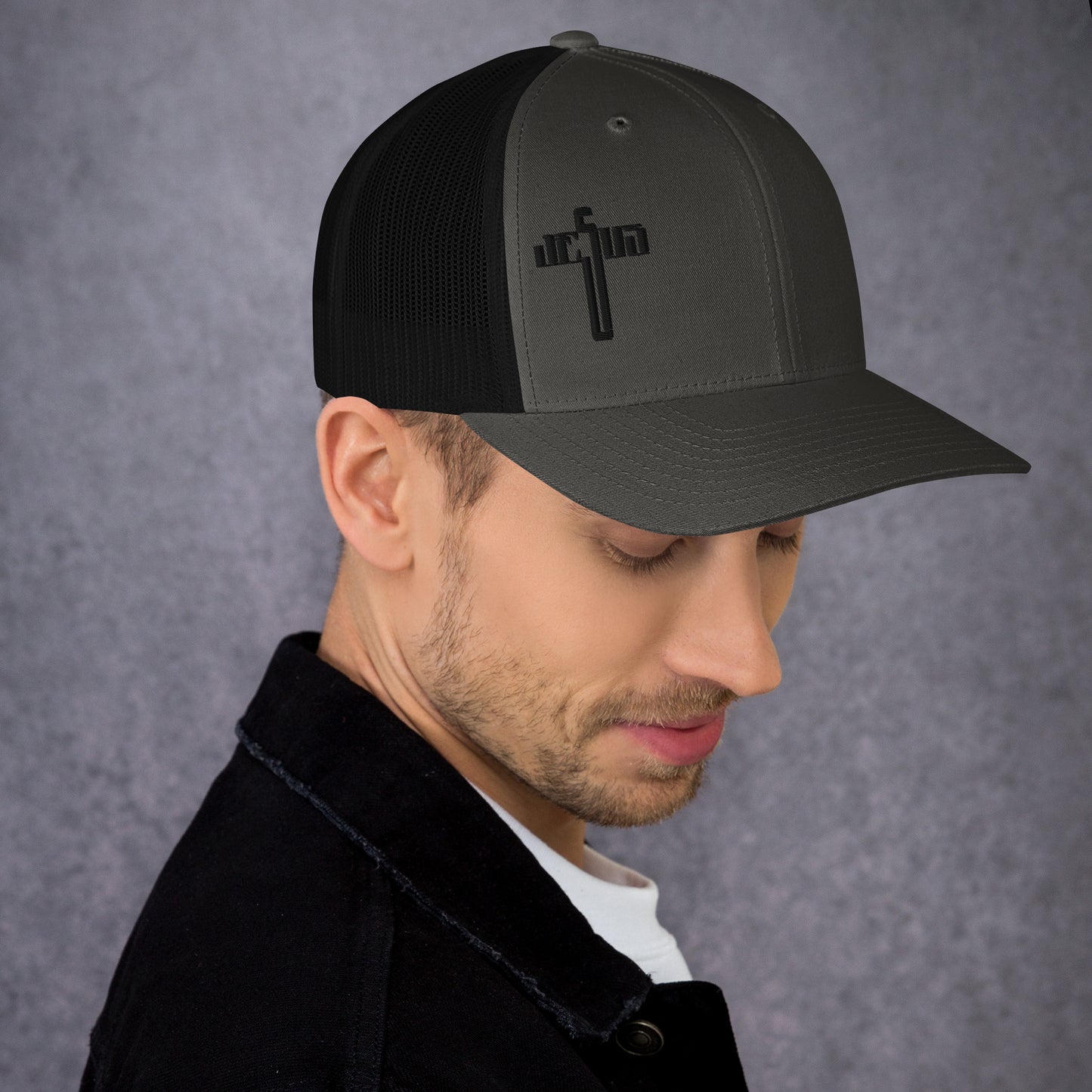 Jesus Cross Black Men's Trucker Cap