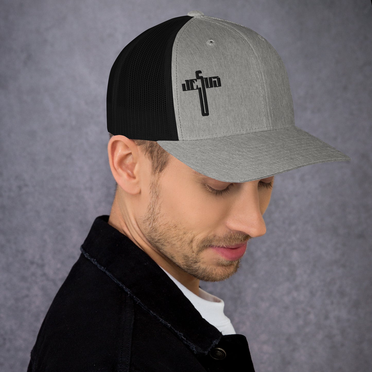 Jesus Cross Black Men's Trucker Cap