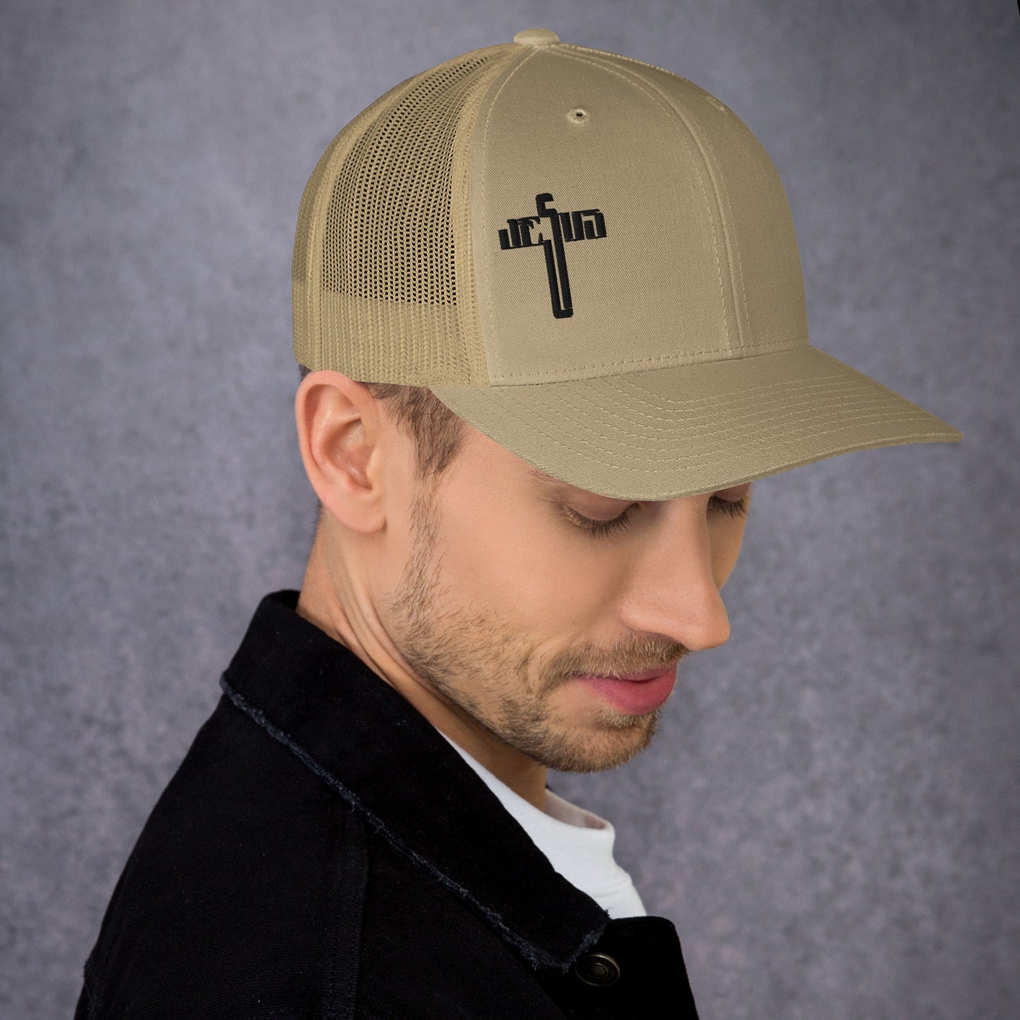 Jesus Cross Black Men's Trucker Cap