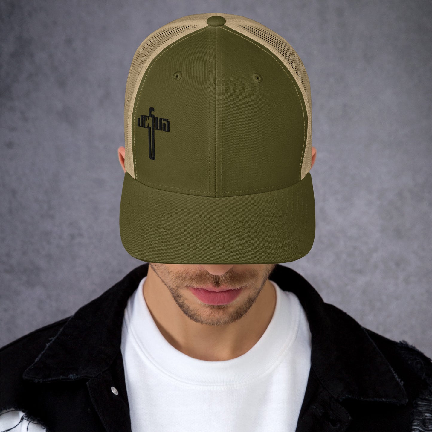 Jesus Cross Black Men's Trucker Cap