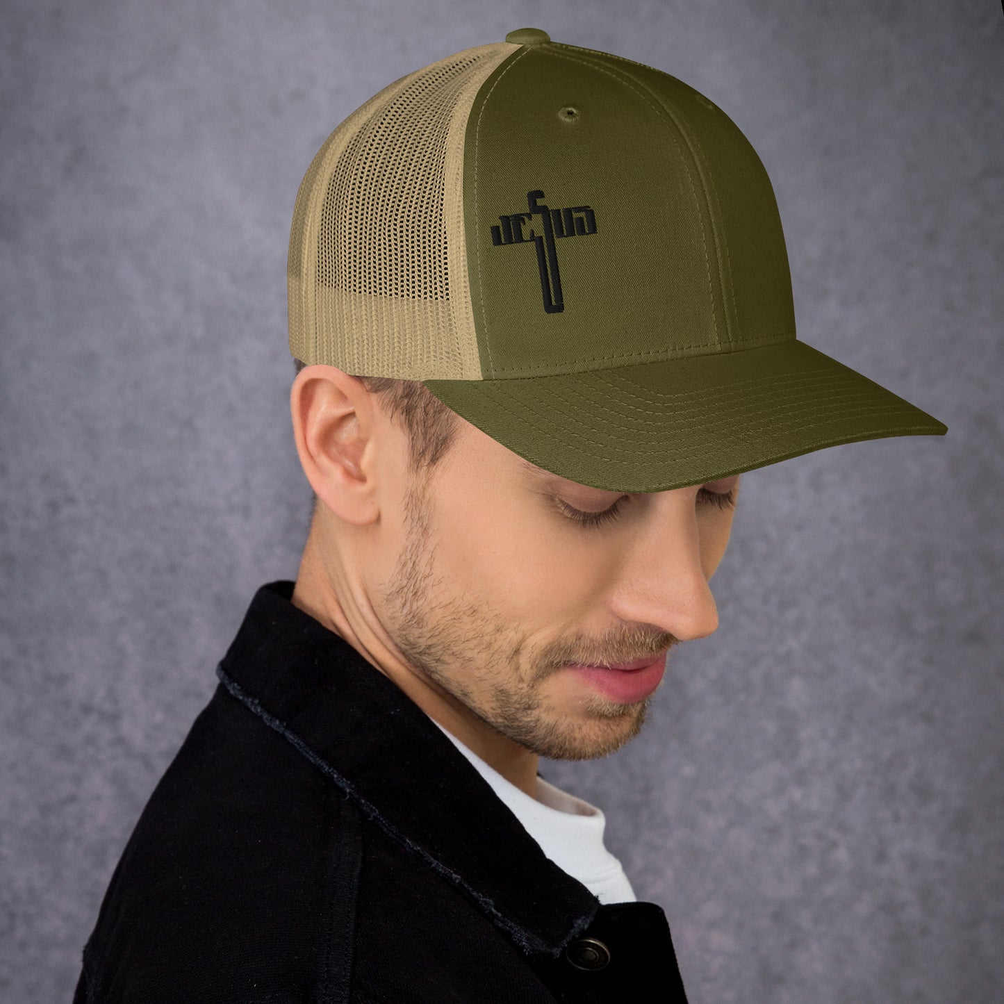 Jesus Cross Black Men's Trucker Cap