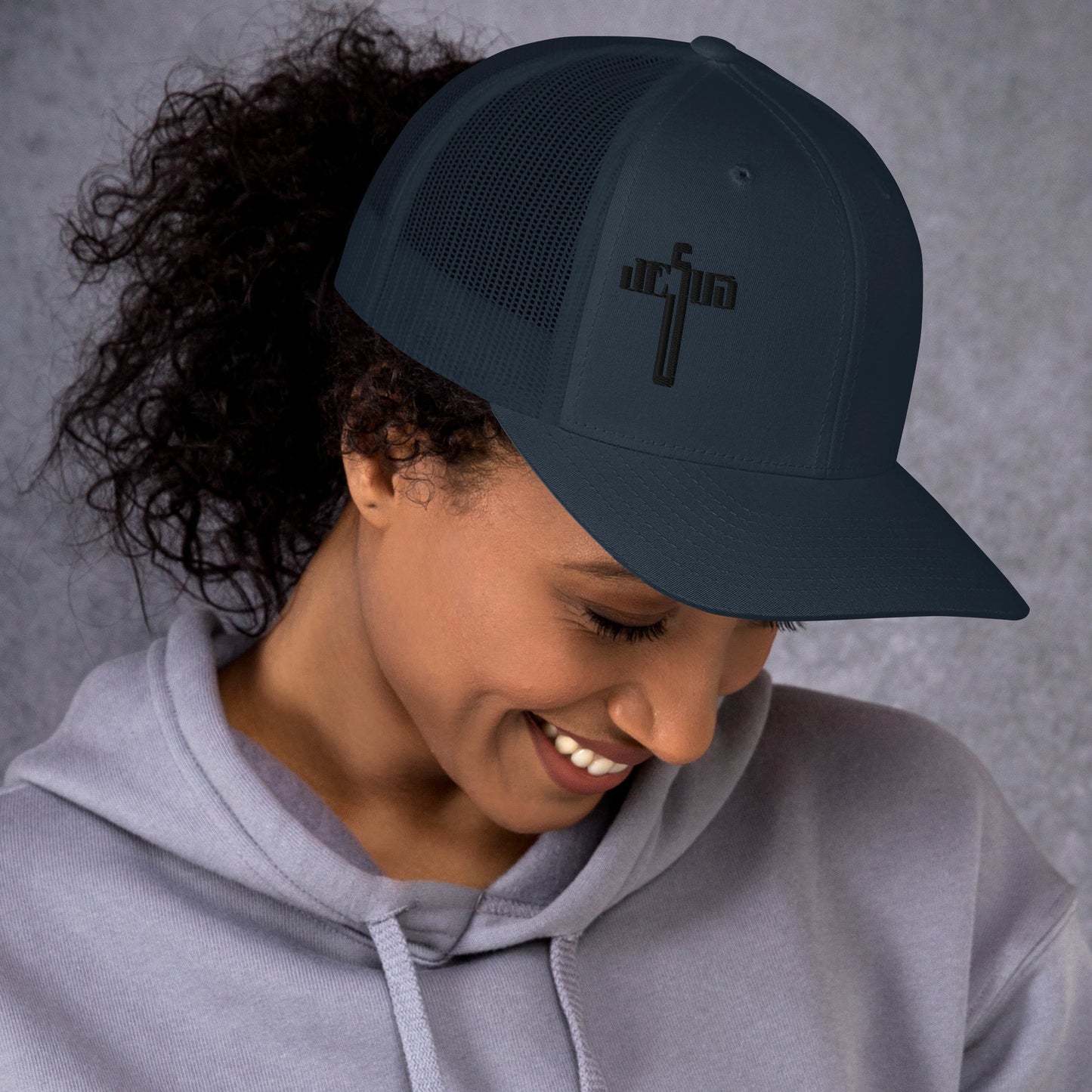 Jesus Cross Black Women's Trucker Cap