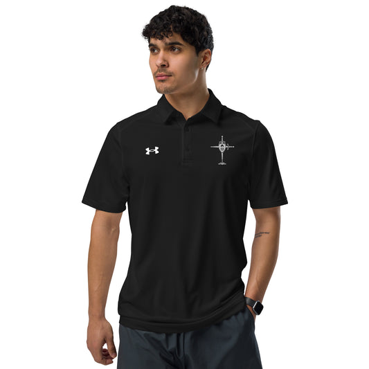 Armor of God Cross White Embroidered Under Armour® Men's Golf Polo Shirt