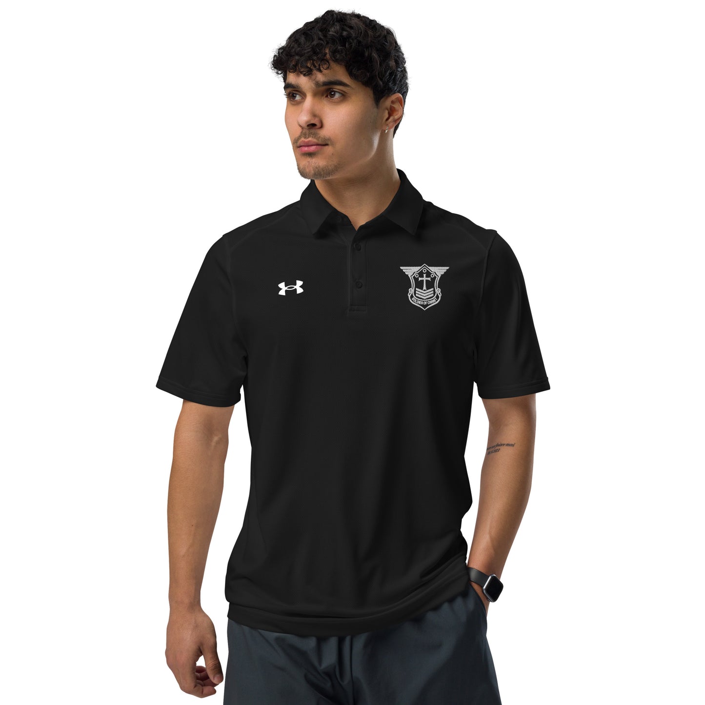 Soldier of Christ White Embroidered Under Armour® Men's Golf Polo Shirt