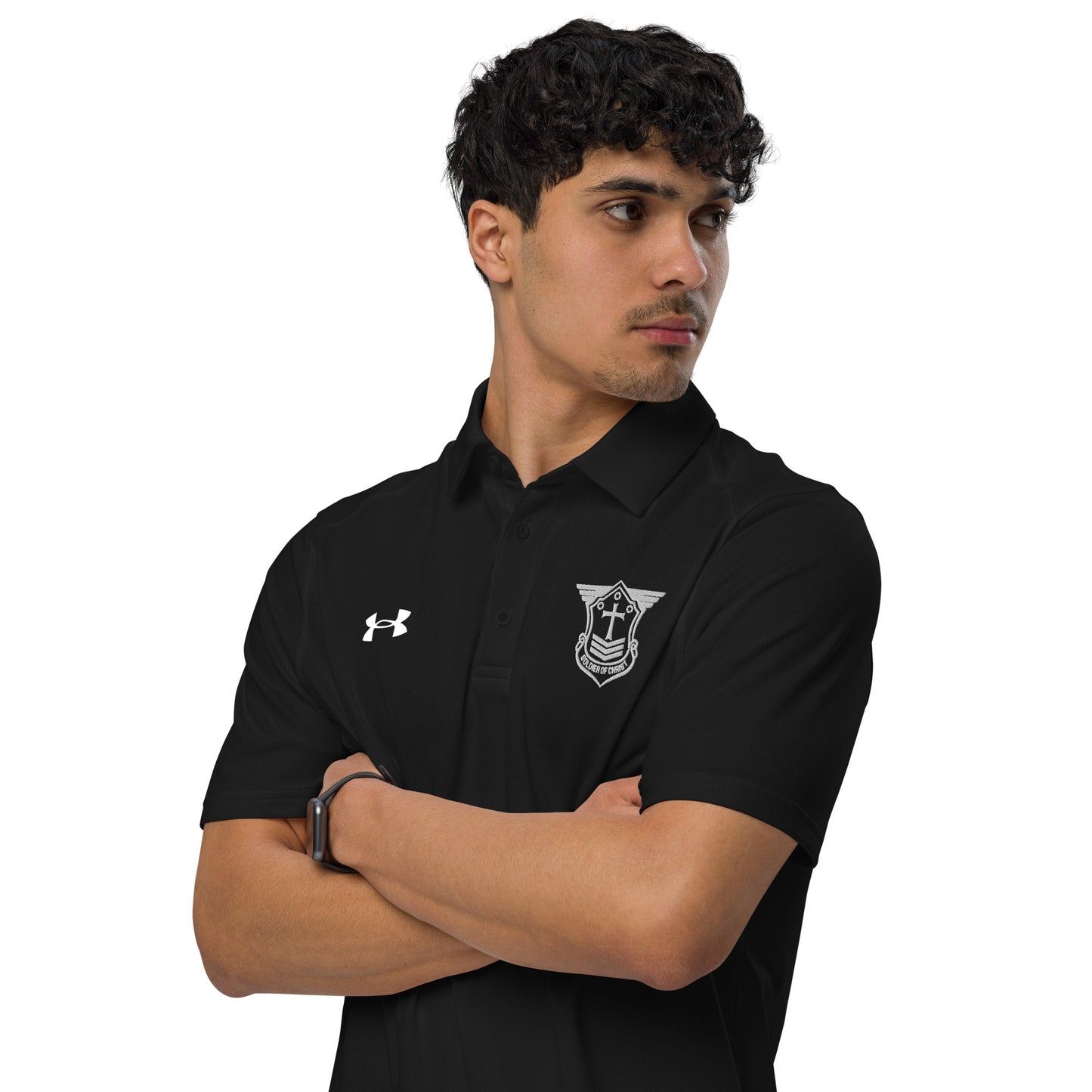 Soldier of Christ White Embroidered Under Armour® Men's Golf Polo Shirt