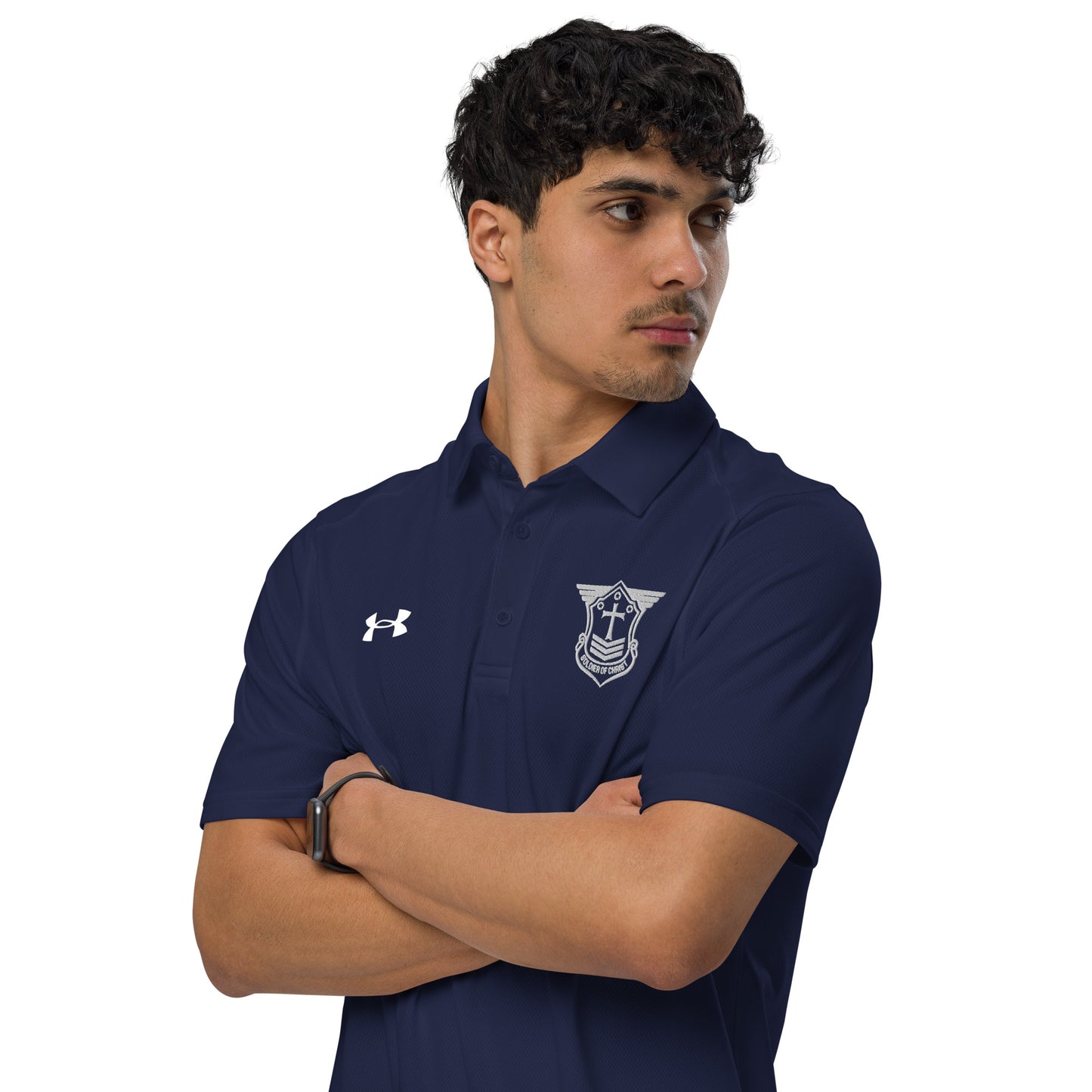 Soldier of Christ White Embroidered Under Armour® Men's Golf Polo Shirt