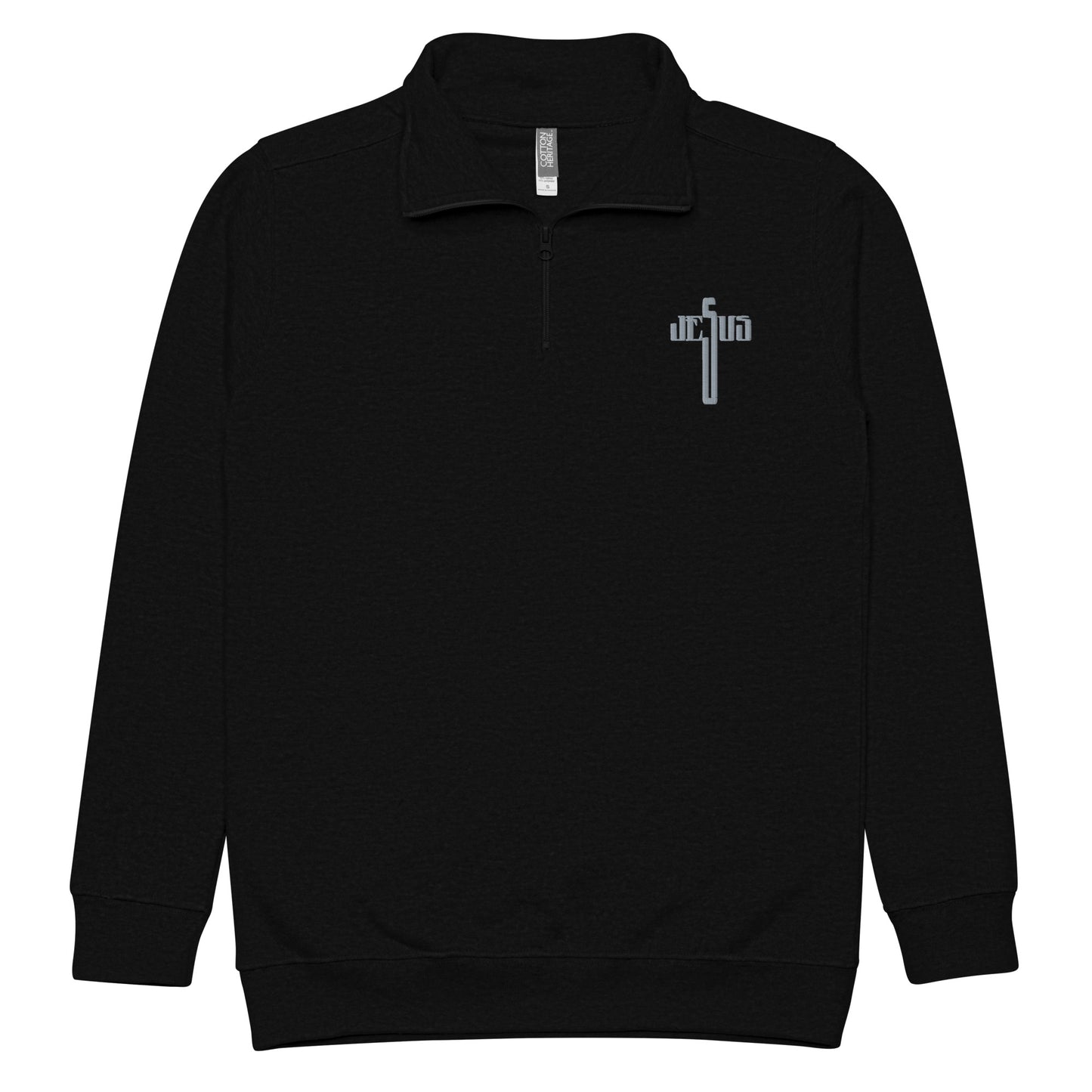 Jesus Cross Grey Embroidered Unisex Fleece Pullover