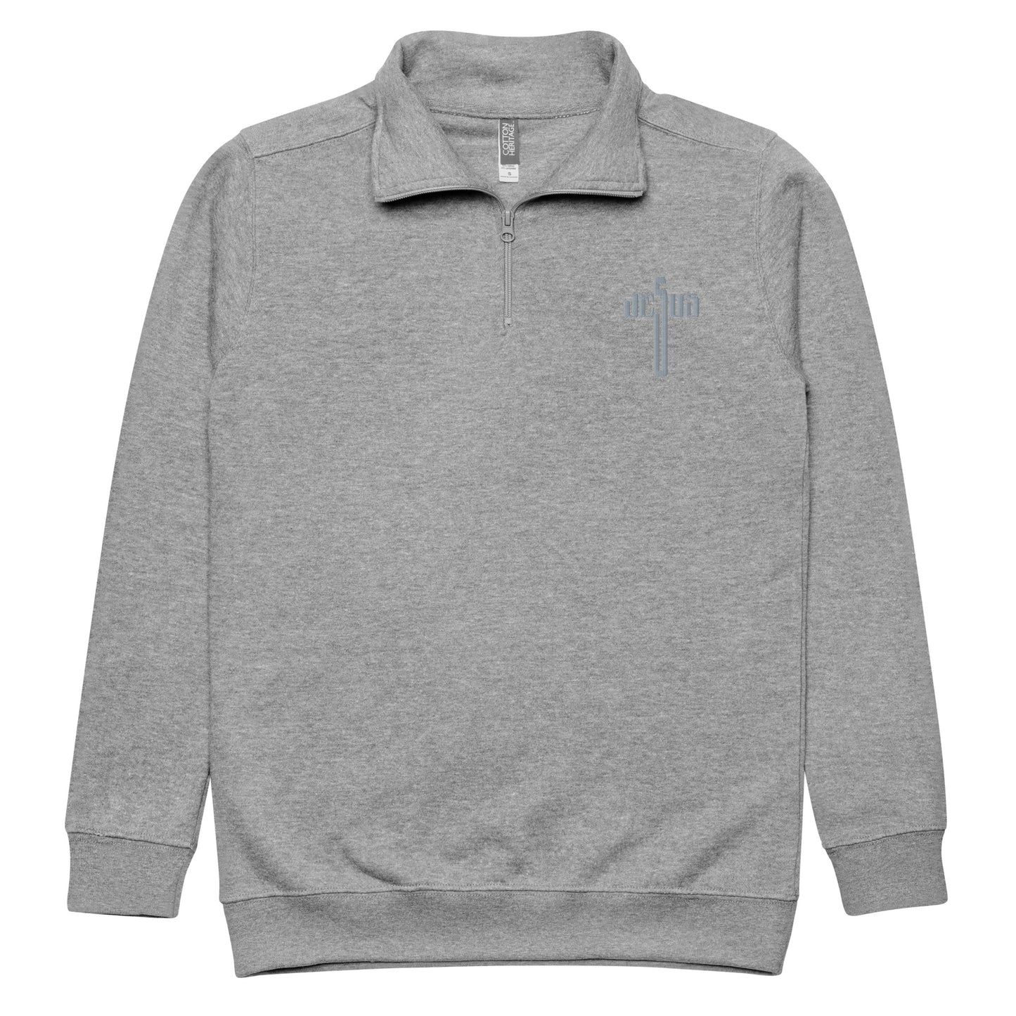 Jesus Cross Grey Embroidered Unisex Fleece Pullover