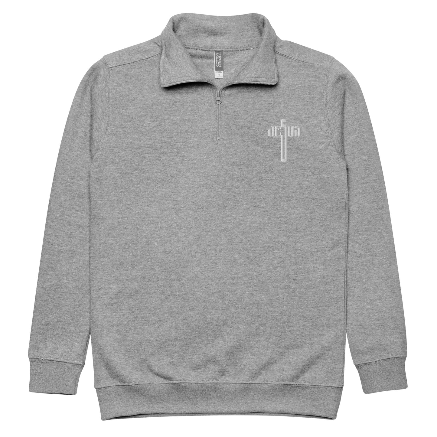 Jesus Cross White Embroidered Unisex Fleece Pullover