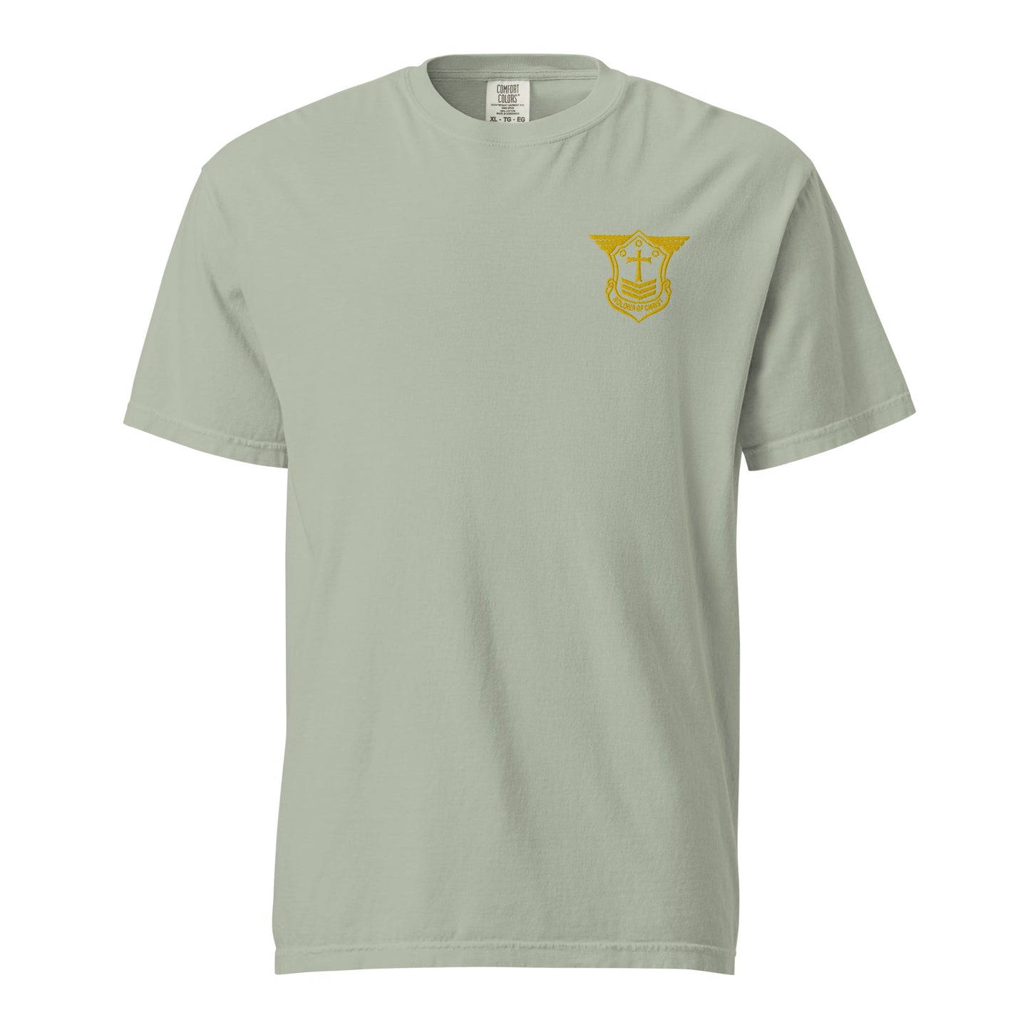 Unisex Heavyweight T-Shirt with Gold Embroidered Soldier of Christ Emblem