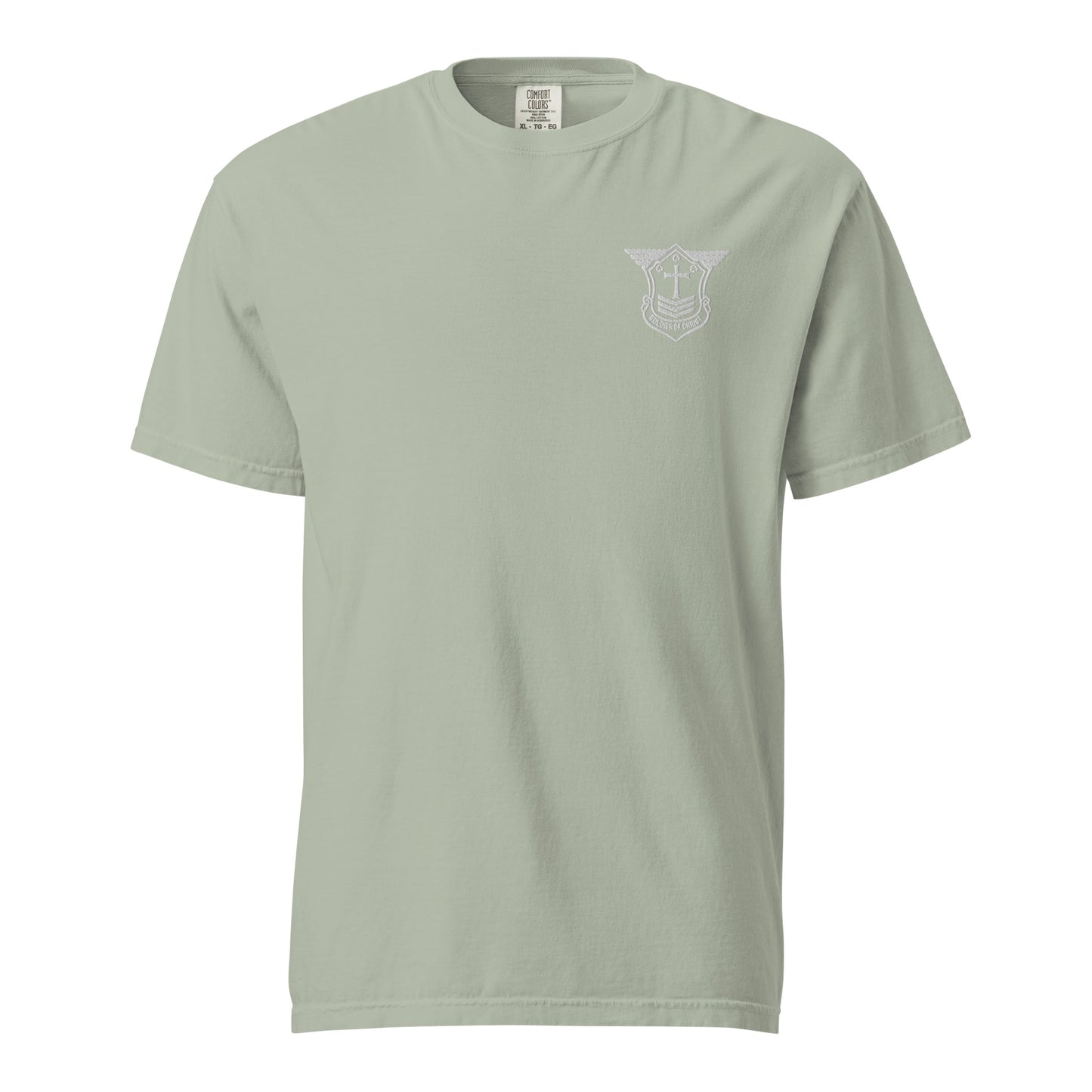 Unisex Heavyweight T-Shirt with White Embroidered Soldier of Christ Emblem