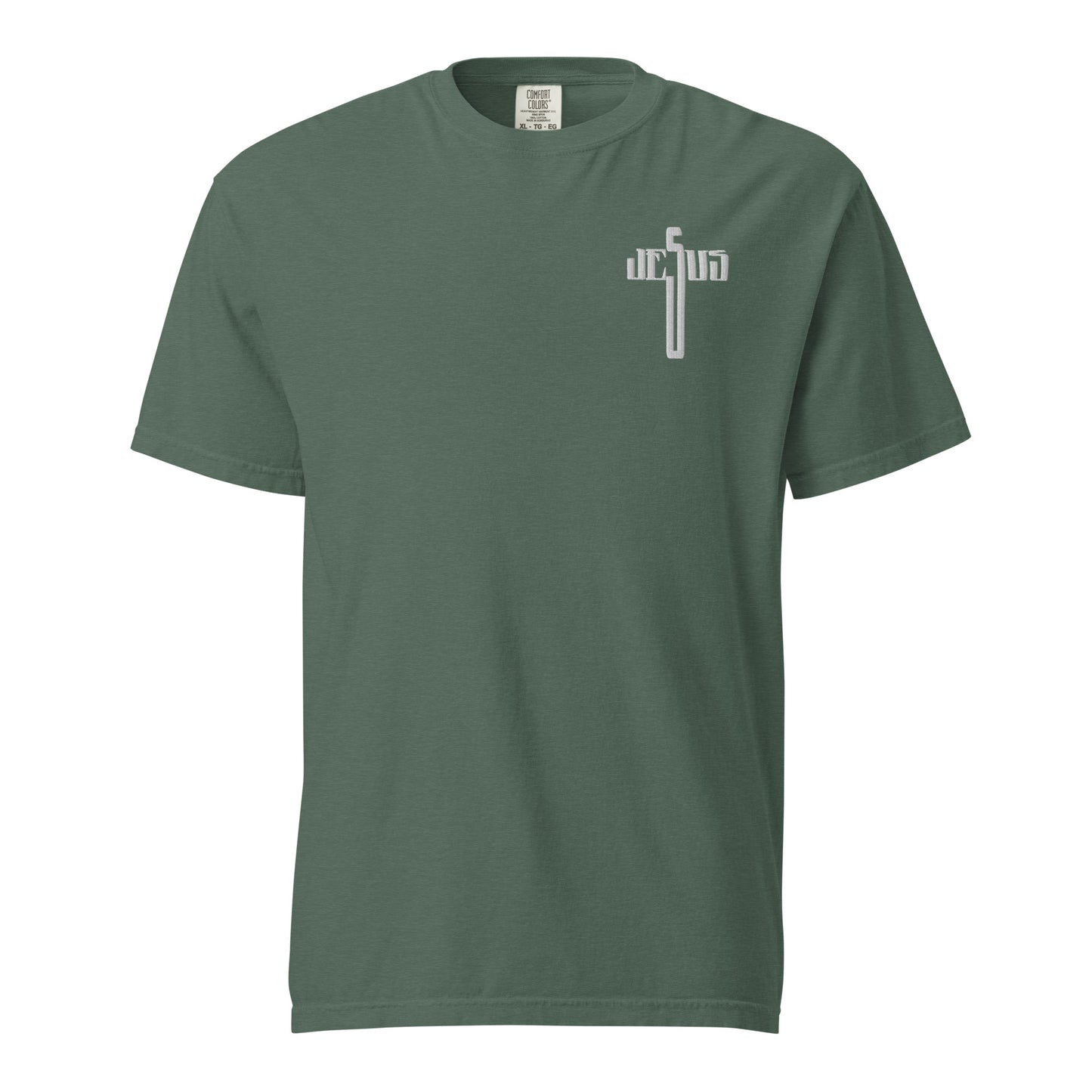 Jesus Cross White Embroidered Unisex Heavyweight T-Shirt