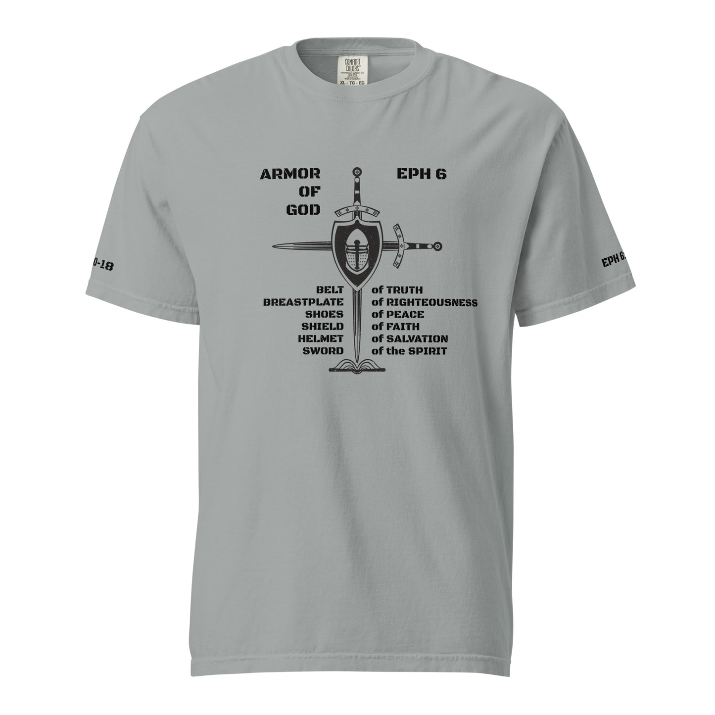 Armor of God Cross Black w/Armor of God Unisex Heavyweight T-Shirt