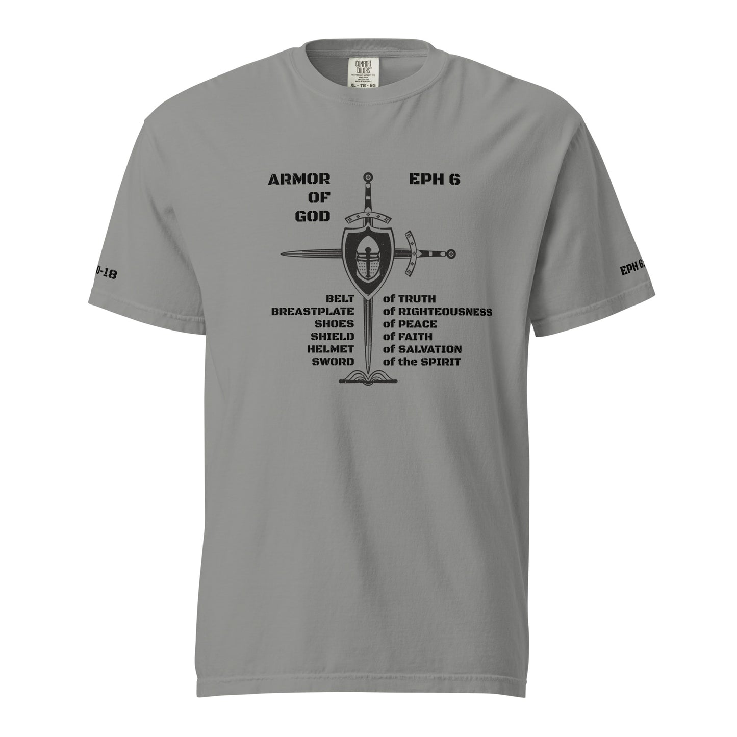 Armor of God Cross Black w/Armor of God Unisex Heavyweight T-Shirt