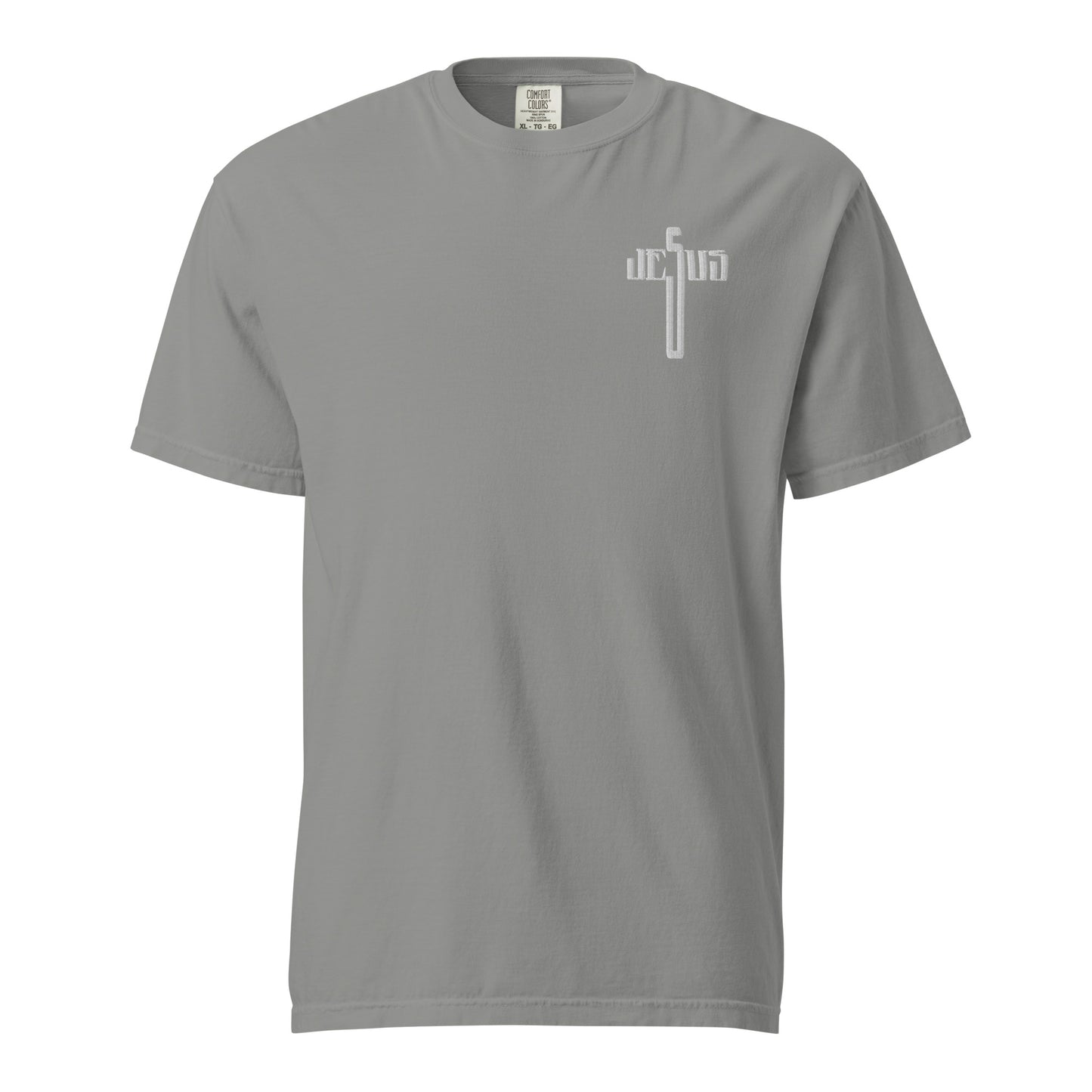 Jesus Cross White Embroidered Unisex Heavyweight T-Shirt