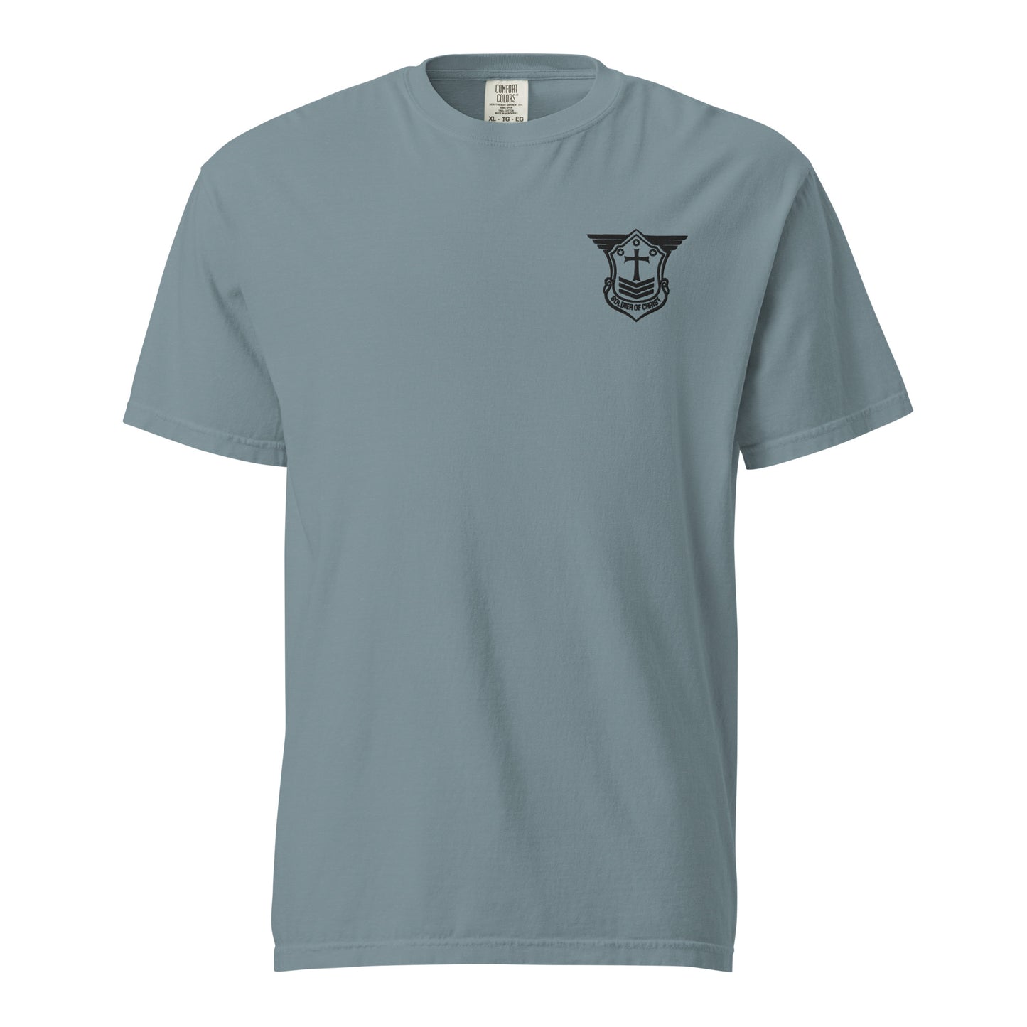 Unisex Heavyweight T-Shirt with Black Embroidered Soldier of Christ Emblem