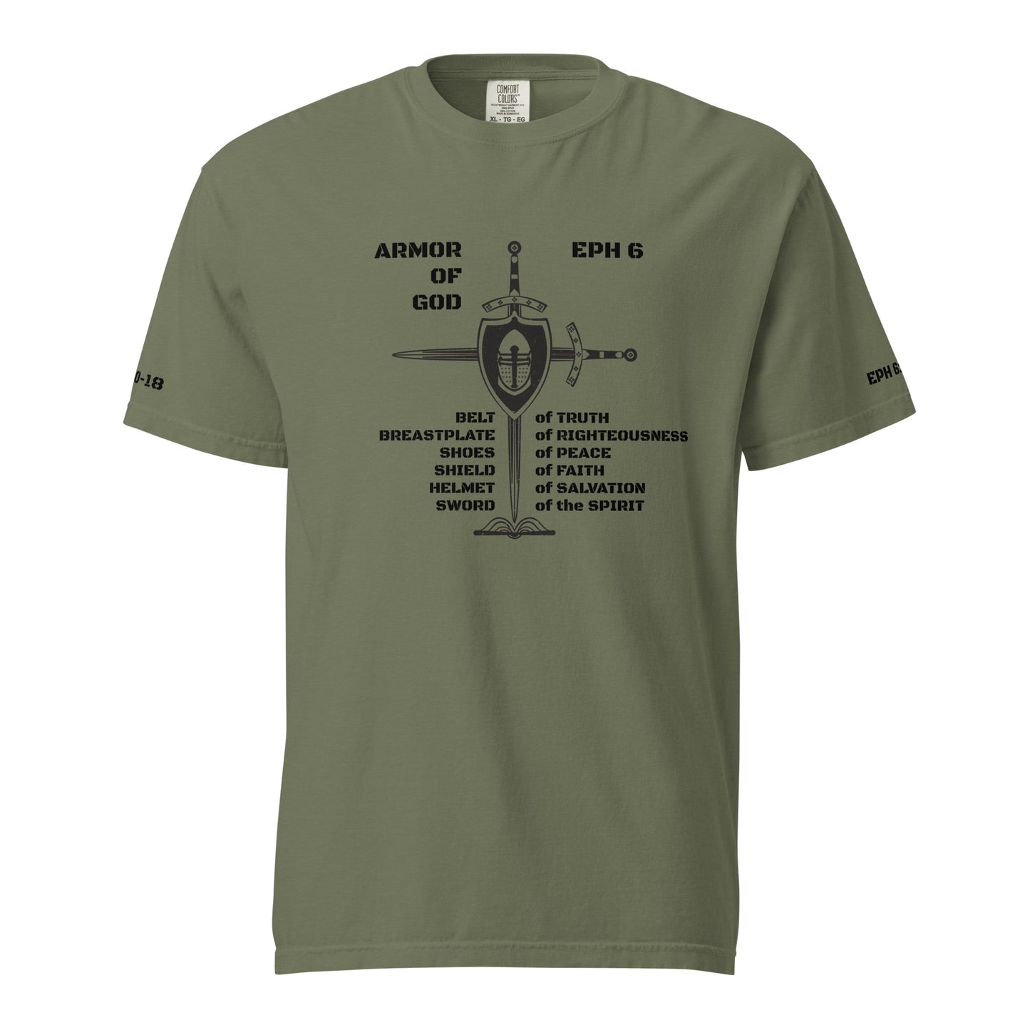 Armor of God Cross Black w/Armor of God Unisex Heavyweight T-Shirt