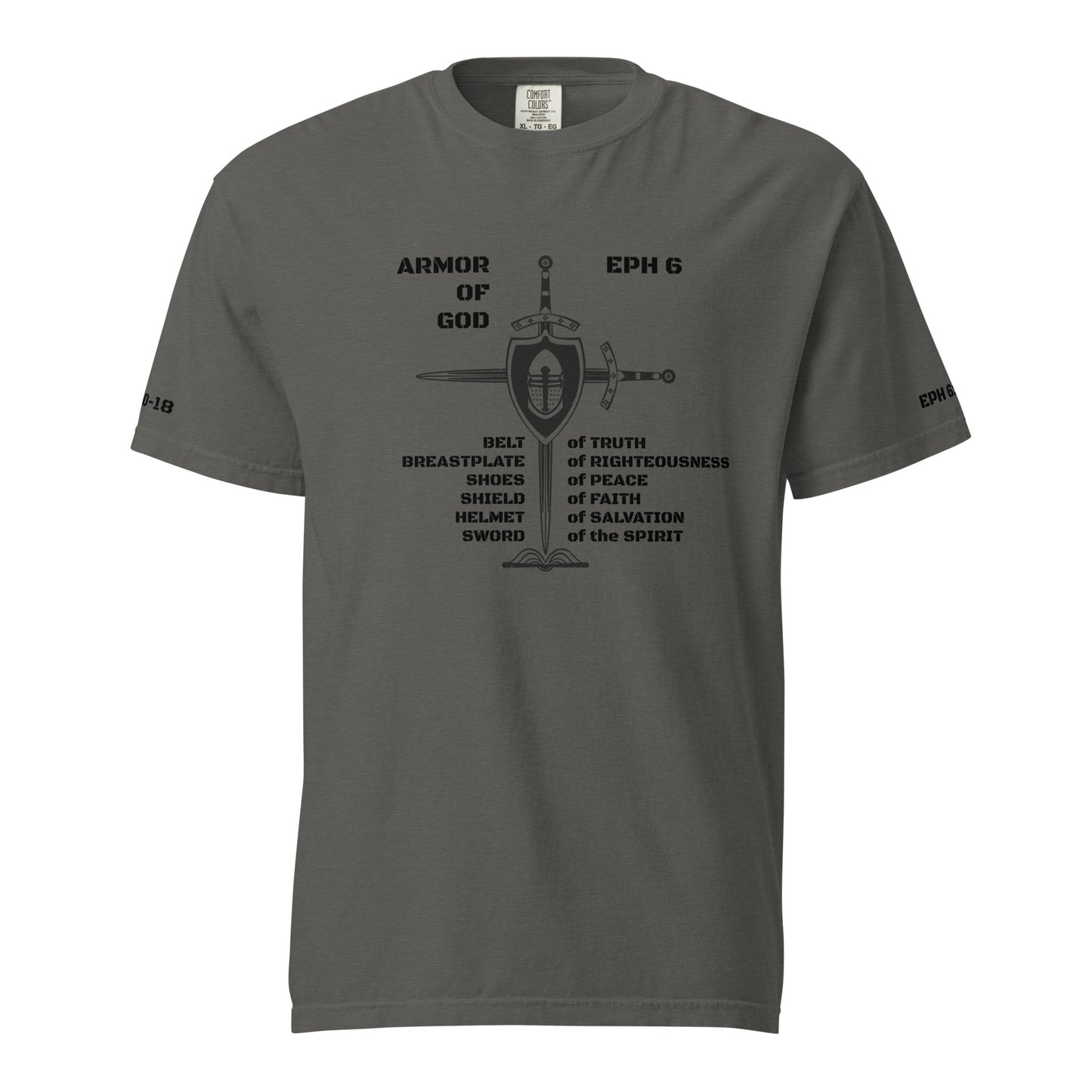 Armor of God Cross Black w/Armor of God Unisex Heavyweight T-Shirt