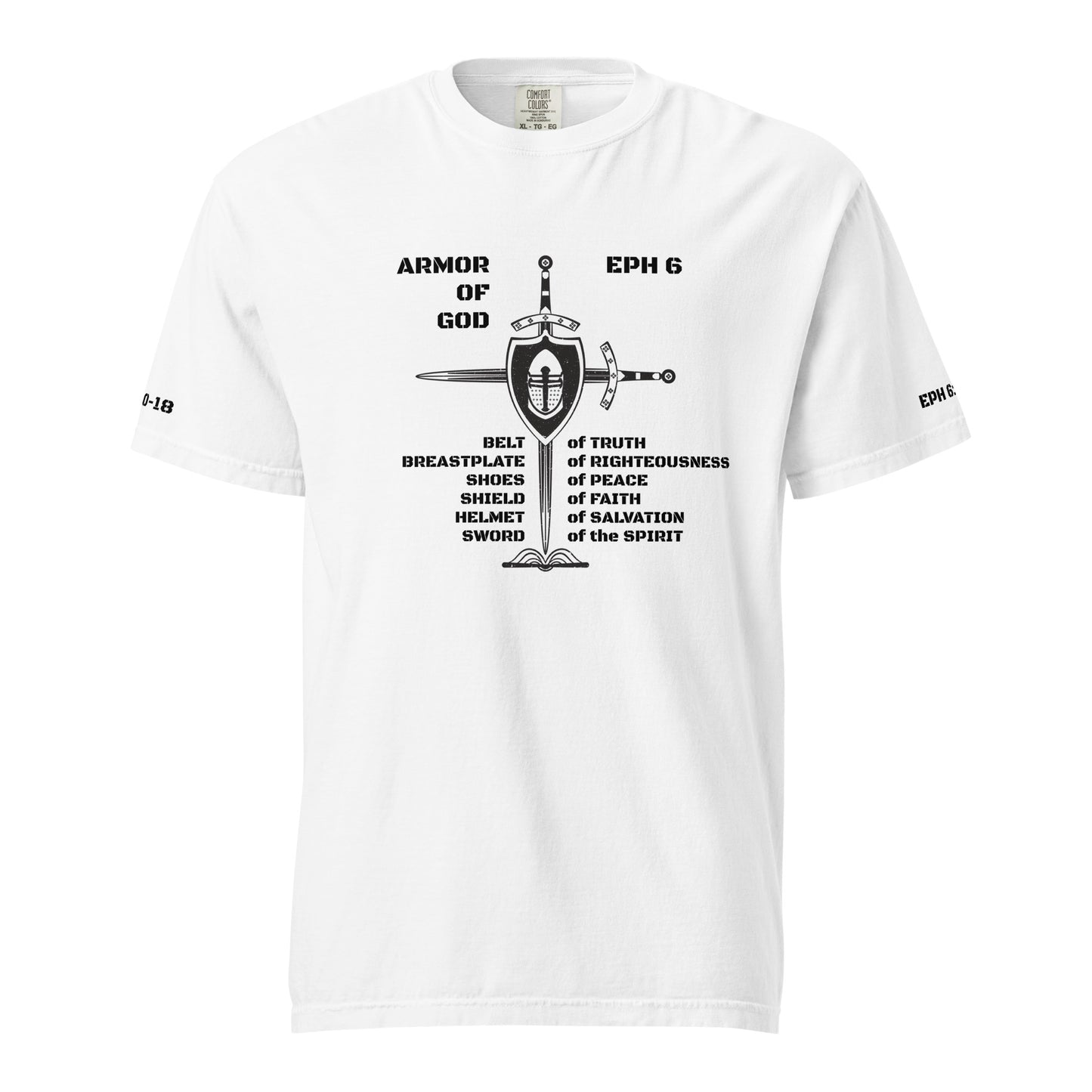 Armor of God Cross Black w/Armor of God Unisex Heavyweight T-Shirt