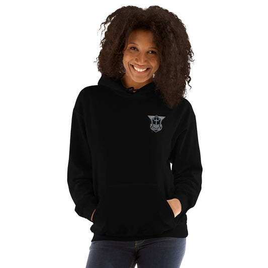 Unisex Hoodie with Grey Embroidered Soldier of Christ Emblem