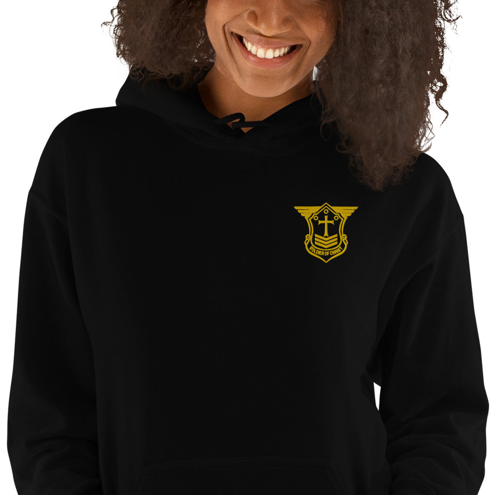 Unisex Hoodie with Gold Embroidered Soldier of Christ Emblem