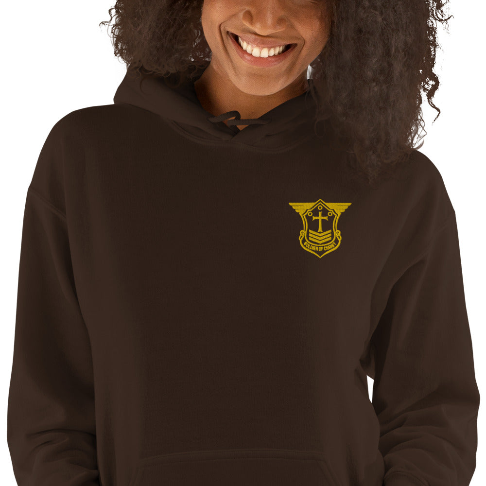 Unisex Hoodie with Gold Embroidered Soldier of Christ Emblem