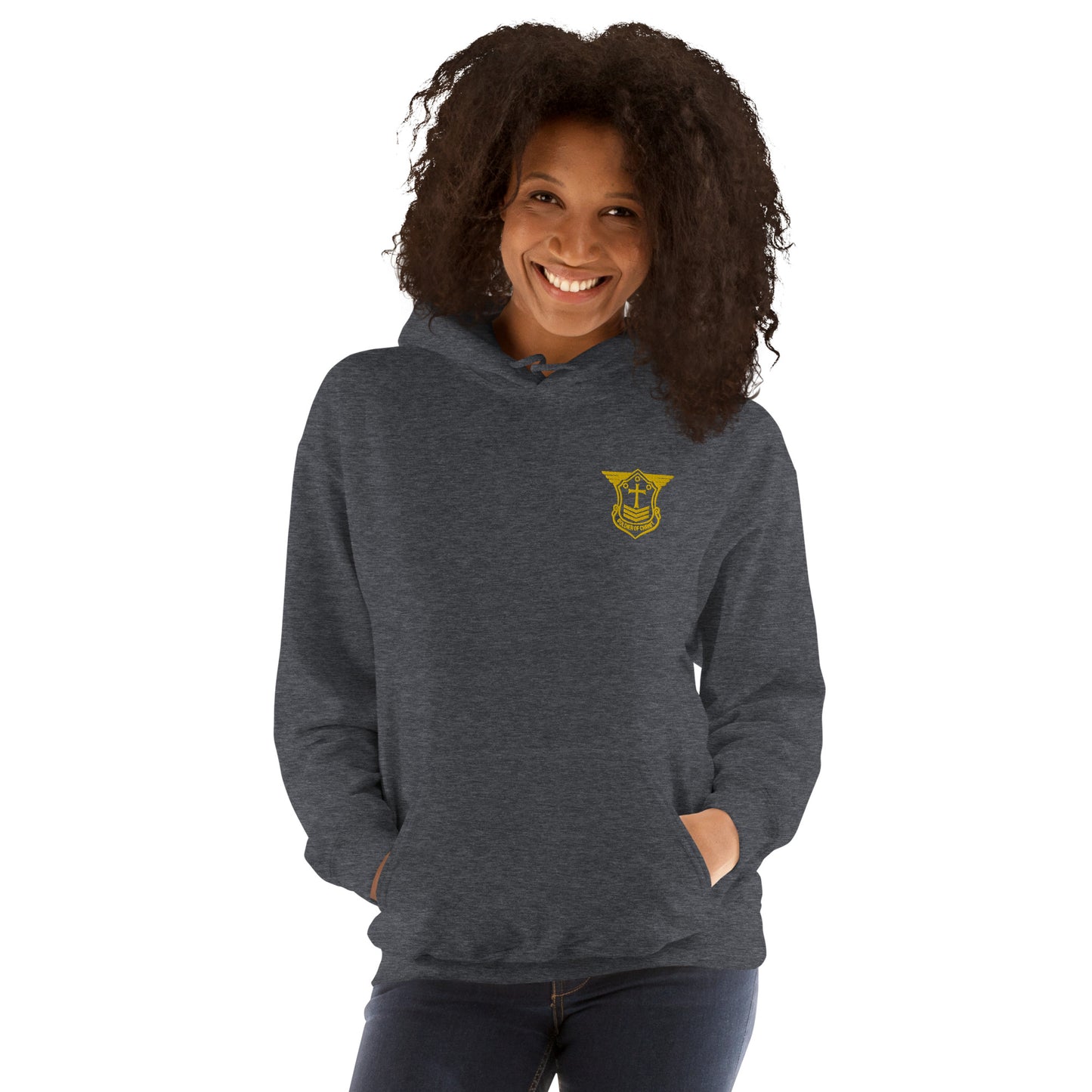 Unisex Hoodie with Gold Embroidered Soldier of Christ Emblem