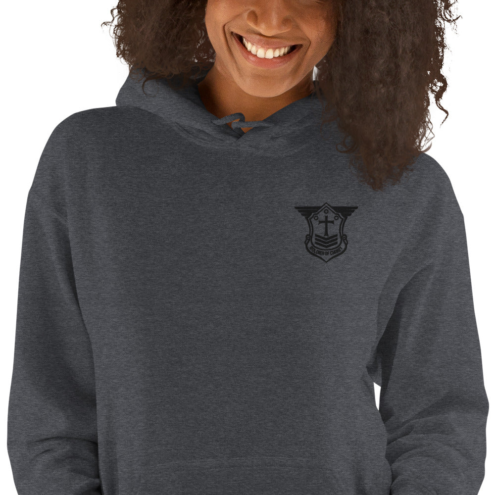 Unisex Hoodie with Black Embroidered Soldier of Christ Emblem