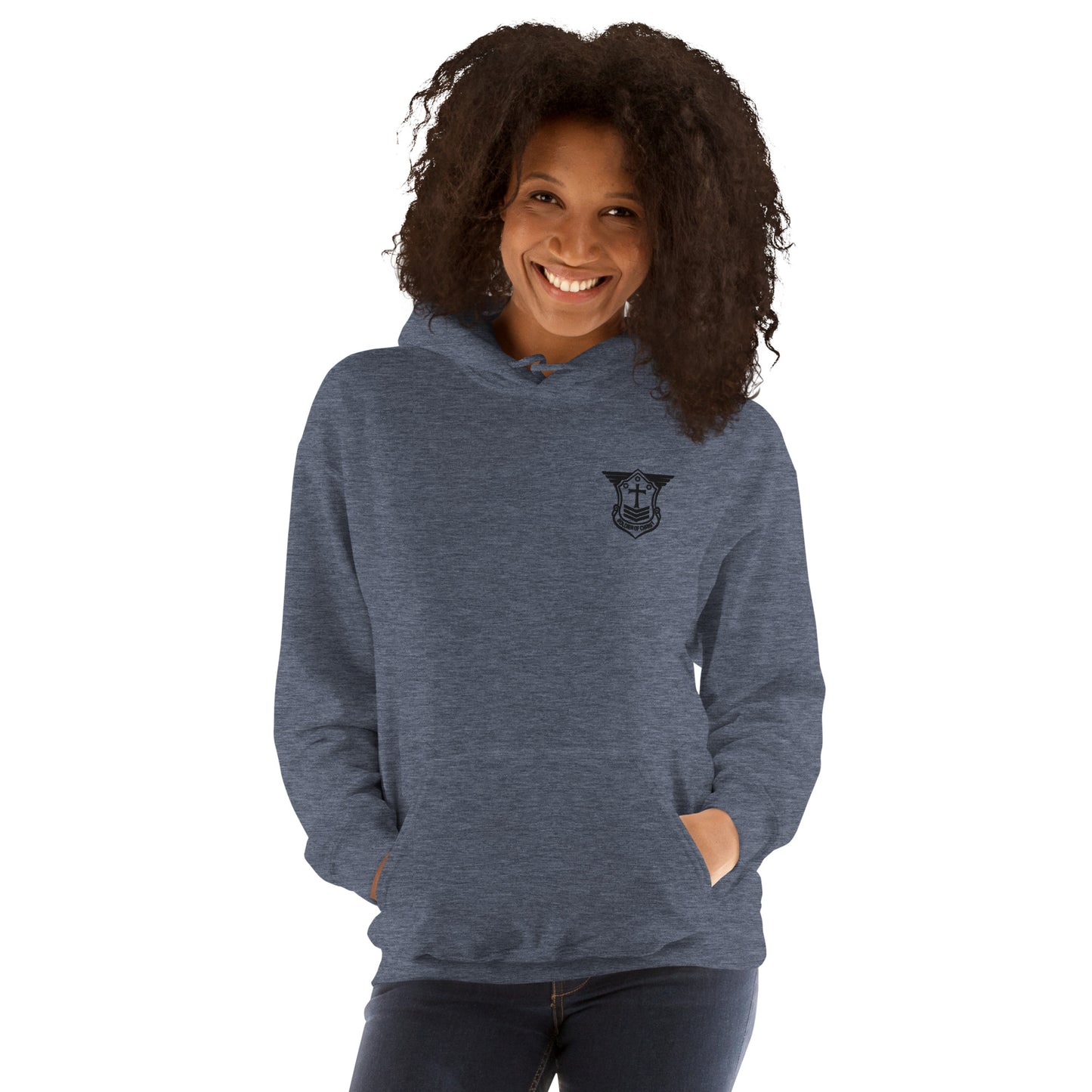 Unisex Hoodie with Black Embroidered Soldier of Christ Emblem