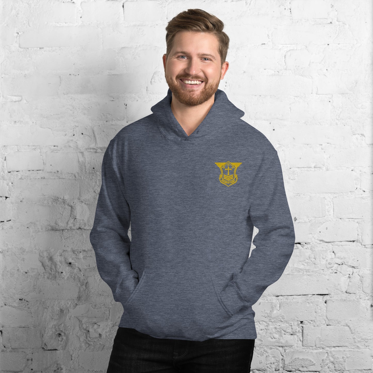 Unisex Hoodie with Gold Embroidered Soldier of Christ Emblem