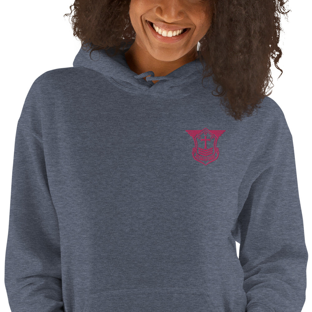 Unisex Hoodie with Flamingo Embroidered Soldier of Christ Emblem