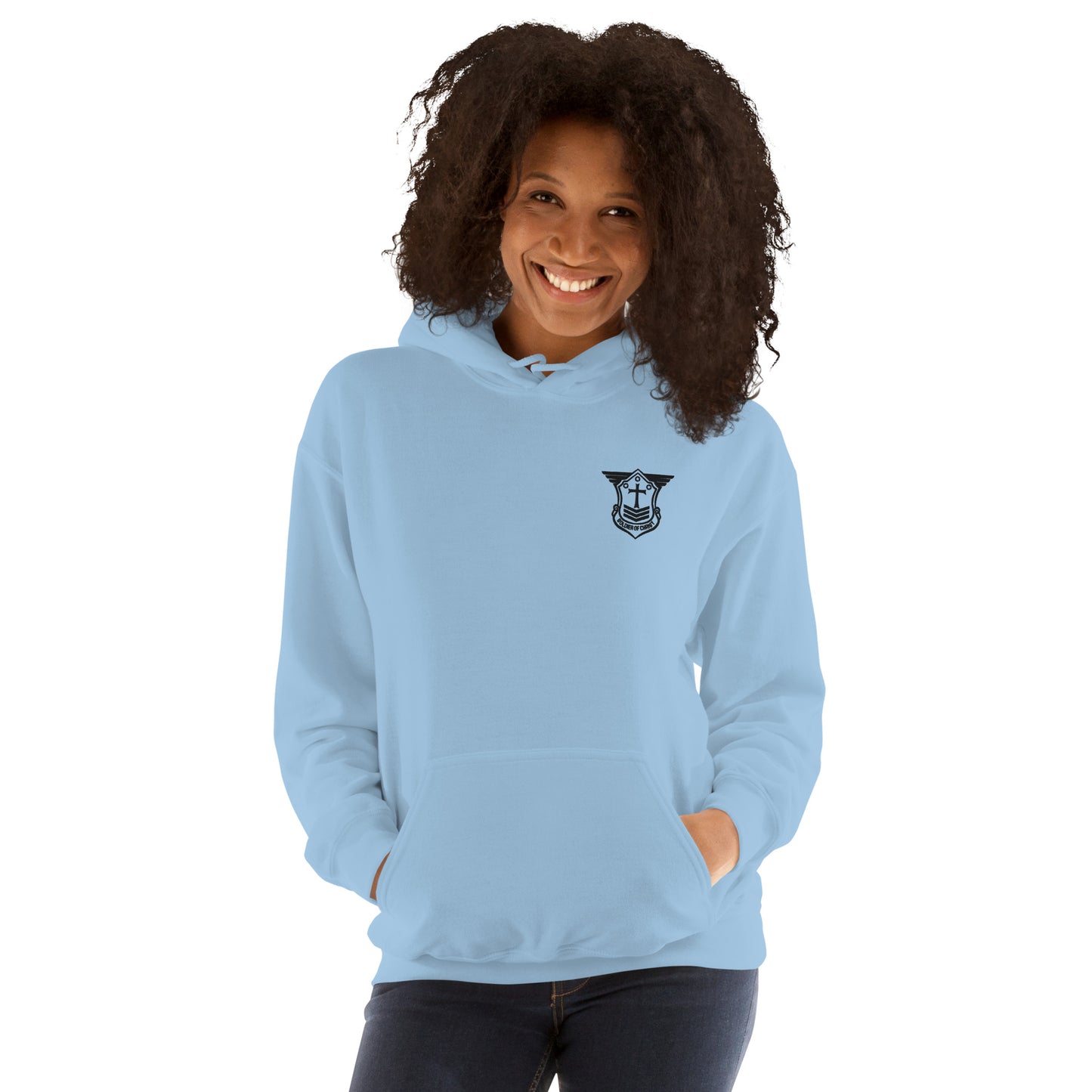 Unisex Hoodie with Black Embroidered Soldier of Christ Emblem