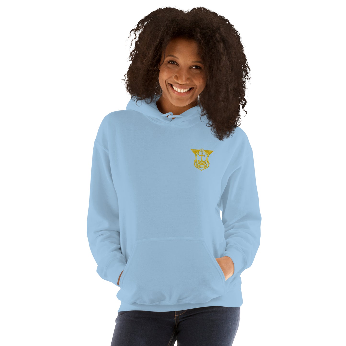 Unisex Hoodie with Gold Embroidered Soldier of Christ Emblem