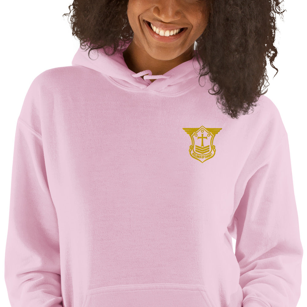 Unisex Hoodie with Gold Embroidered Soldier of Christ Emblem