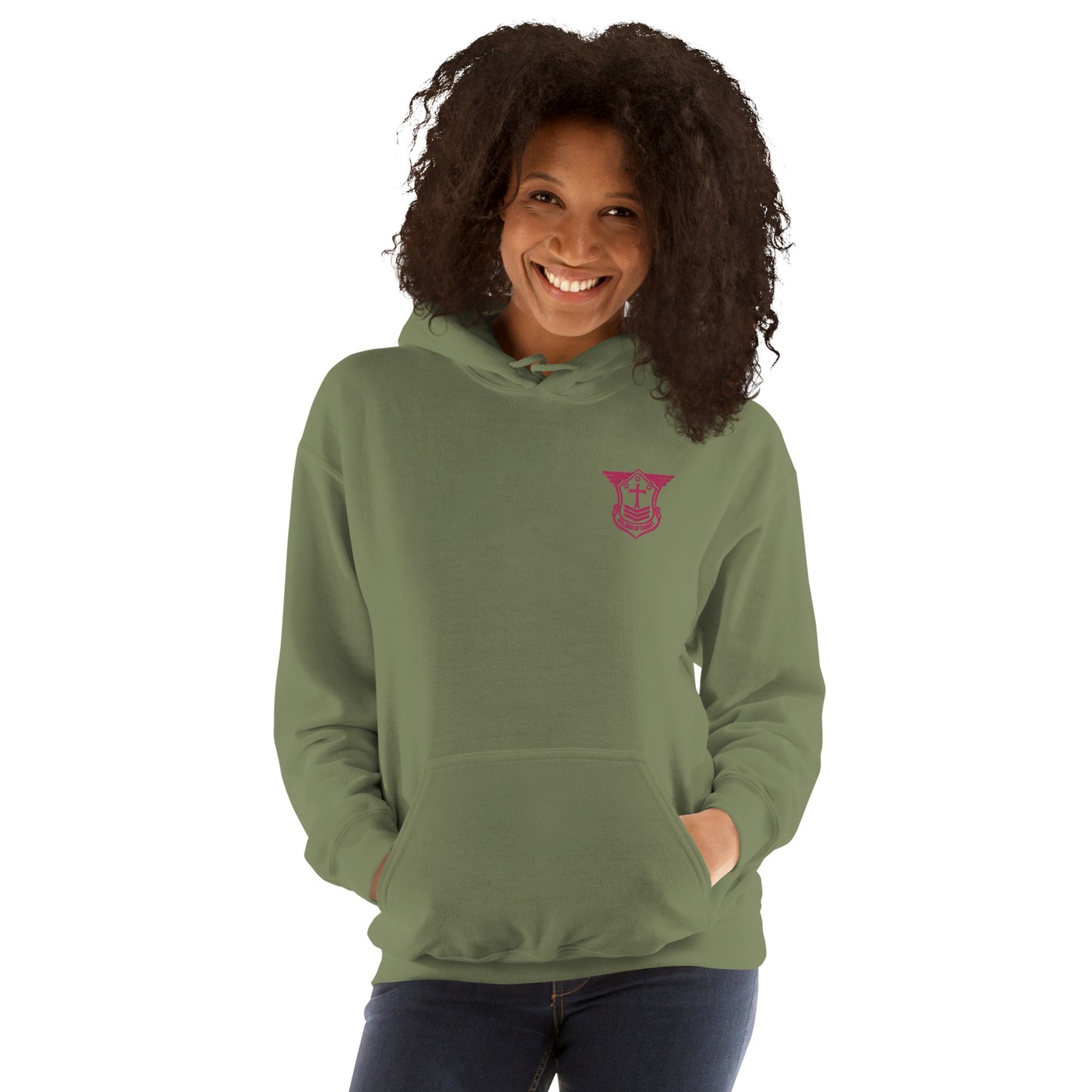 Unisex Hoodie with Flamingo Embroidered Soldier of Christ Emblem