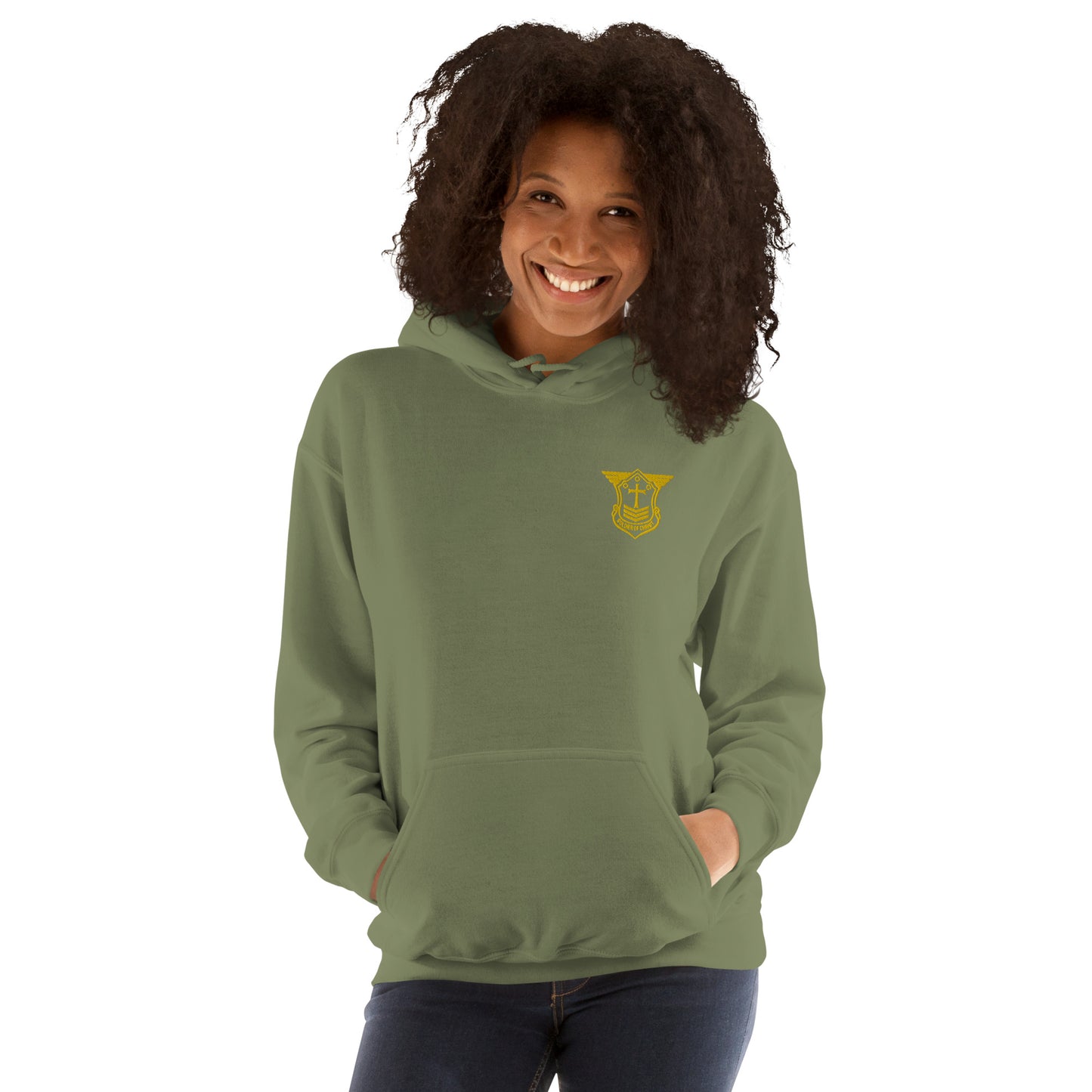 Unisex Hoodie with Gold Embroidered Soldier of Christ Emblem