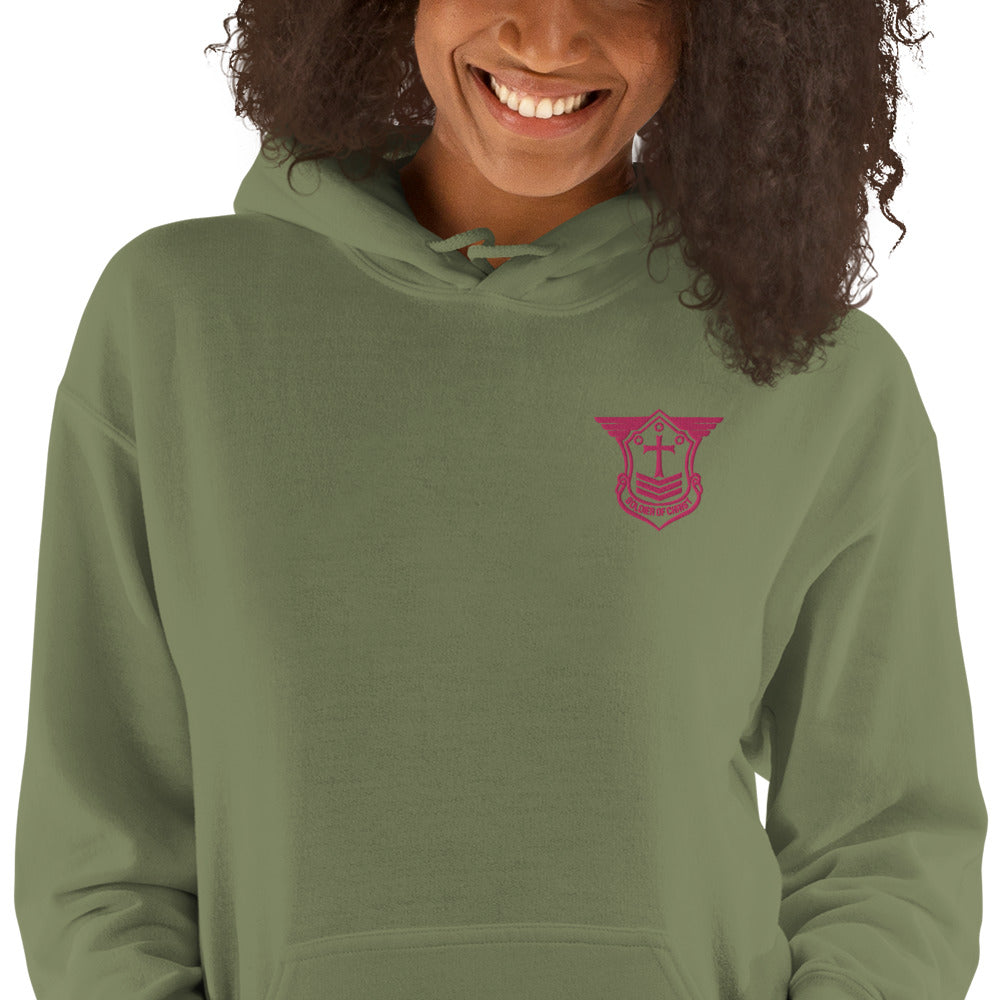 Unisex Hoodie with Flamingo Embroidered Soldier of Christ Emblem