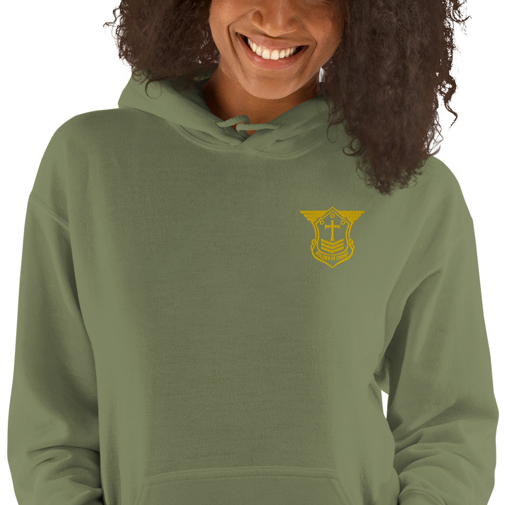 Unisex Hoodie with Gold Embroidered Soldier of Christ Emblem