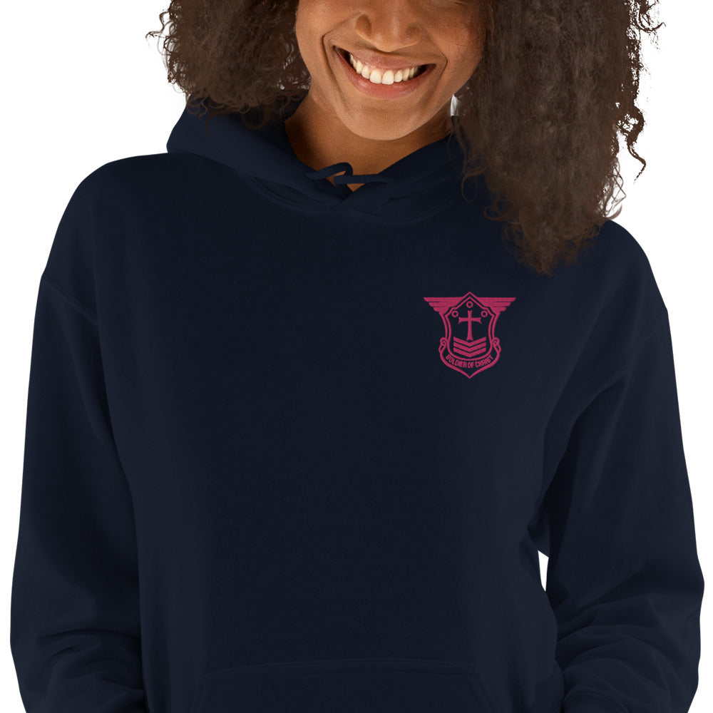 Unisex Hoodie with Flamingo Embroidered Soldier of Christ Emblem