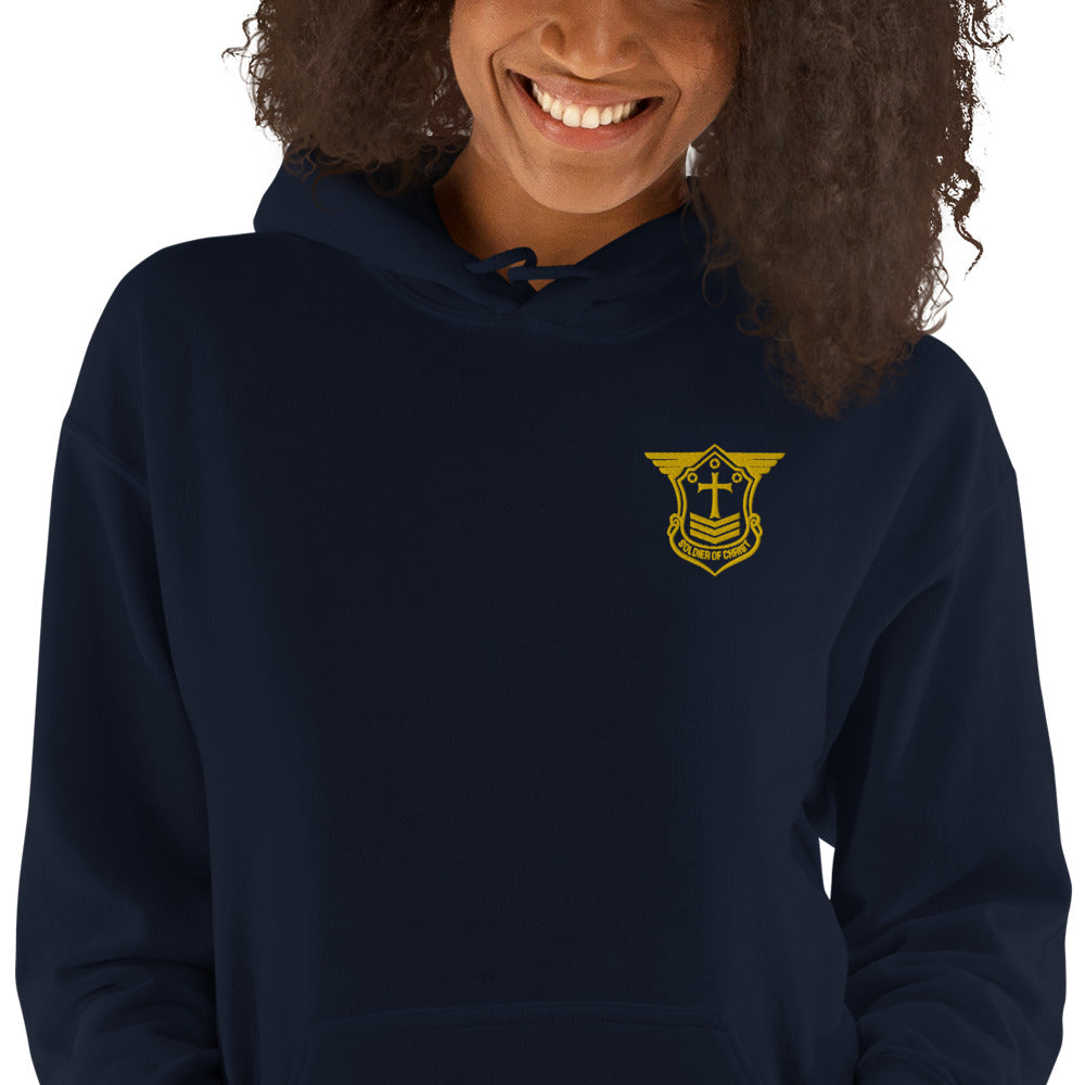 Unisex Hoodie with Gold Embroidered Soldier of Christ Emblem