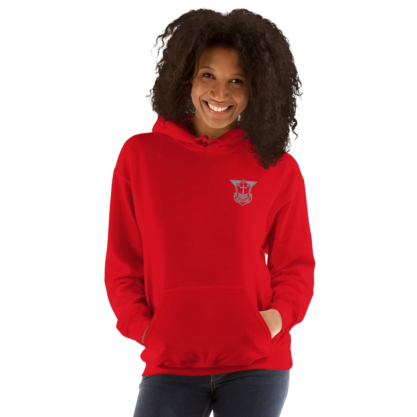 Unisex Hoodie with Grey Embroidered Soldier of Christ Emblem