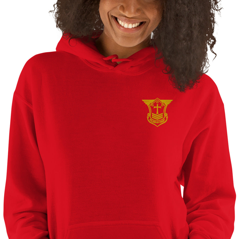 Unisex Hoodie with Gold Embroidered Soldier of Christ Emblem